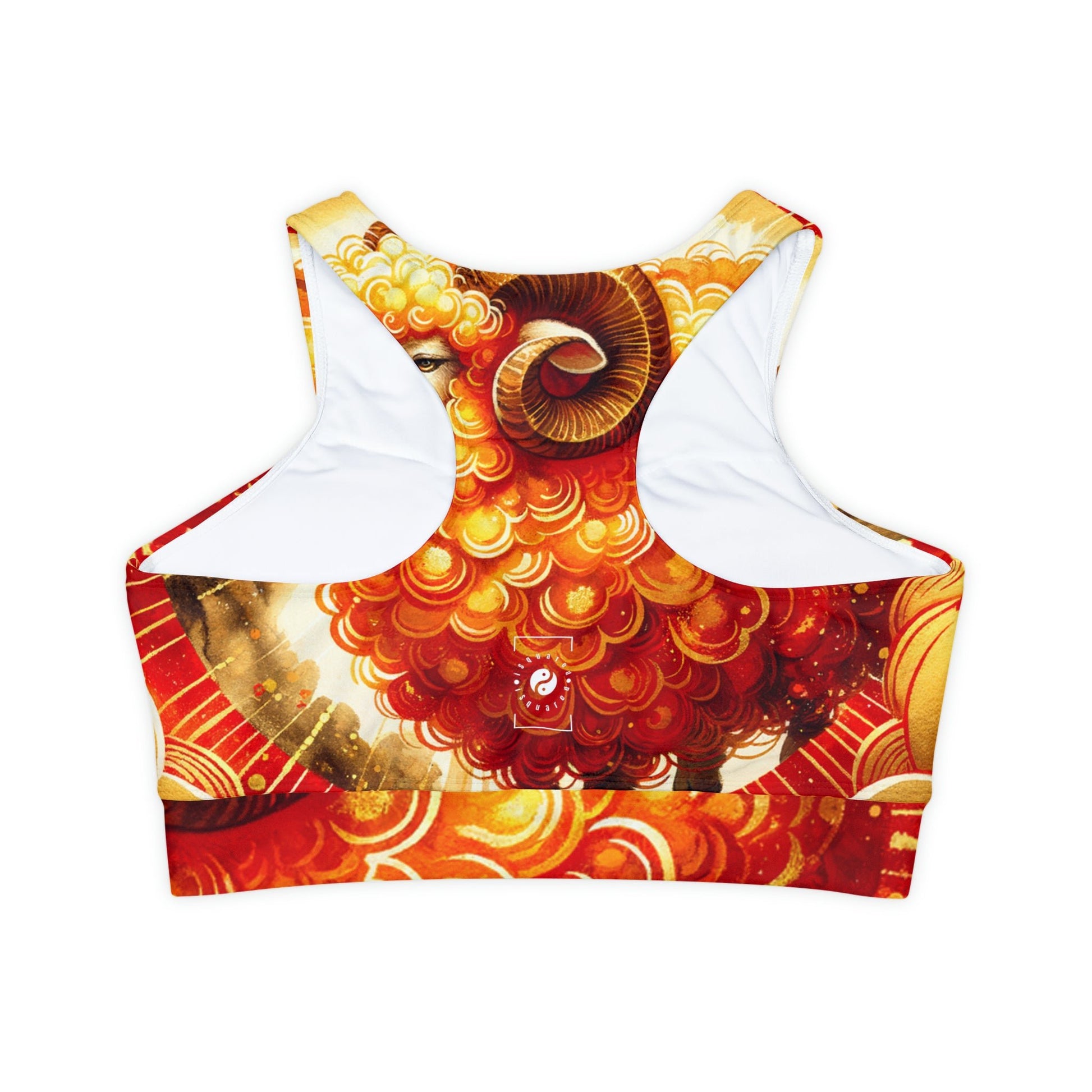 "Auspicious Gold of Divine Ewe: A Lunar New Year Revelry" - Lined & Padded Sports Bra - iSquaredYoga