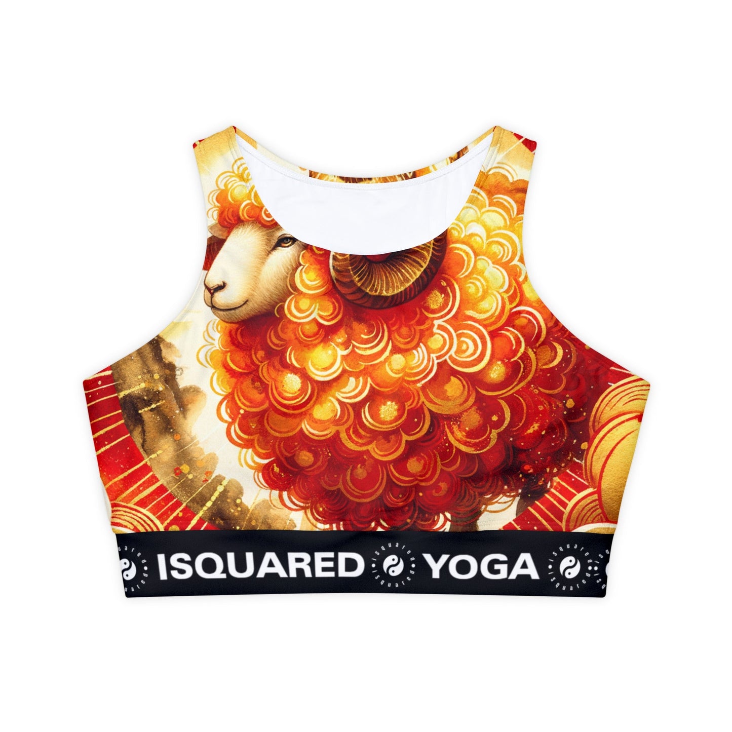 "Auspicious Gold of Divine Ewe: A Lunar New Year Revelry" - Lined & Padded Sports Bra - iSquaredYoga