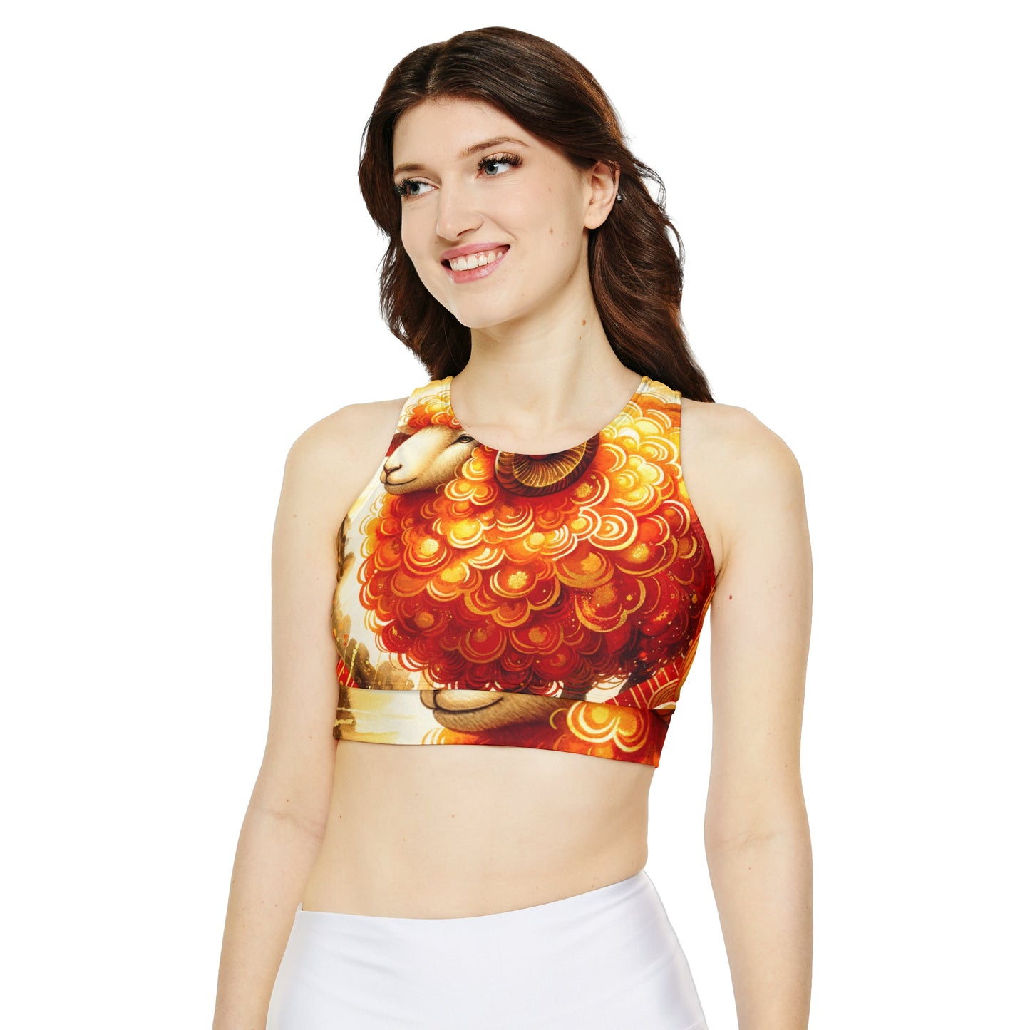 "Auspicious Gold of Divine Ewe: A Lunar New Year Revelry" - Lined & Padded Sports Bra - iSquaredYoga