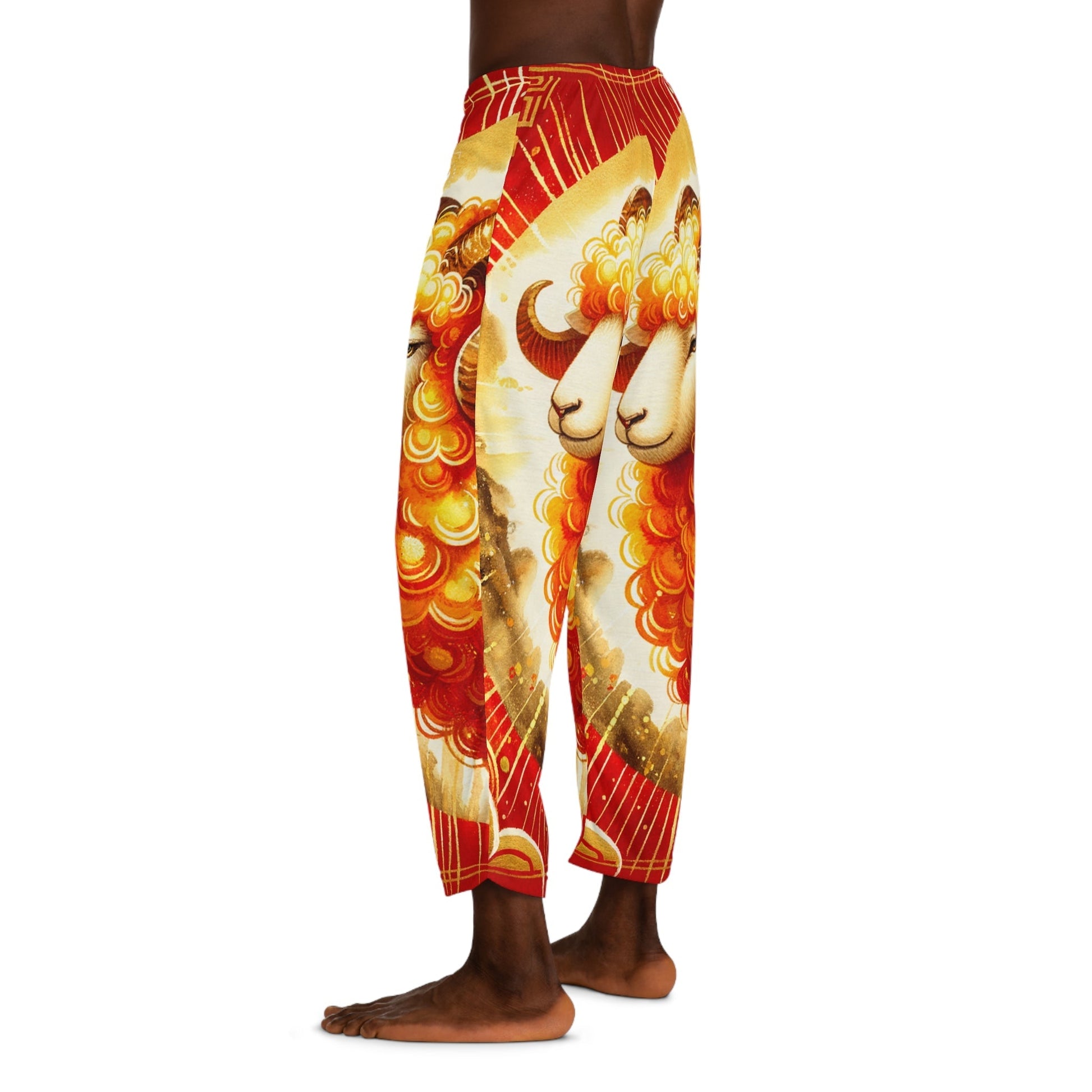 "Auspicious Gold of Divine Ewe: A Lunar New Year Revelry" - men's Lounge Pants - iSquaredYoga