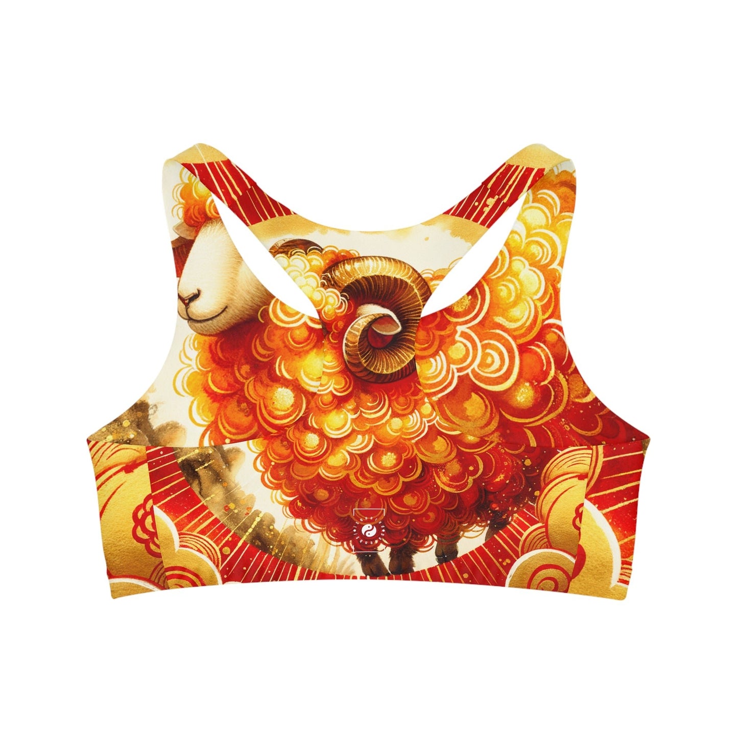 "Auspicious Gold of Divine Ewe: A Lunar New Year Revelry" - Seamless Sports Bra - iSquaredYoga