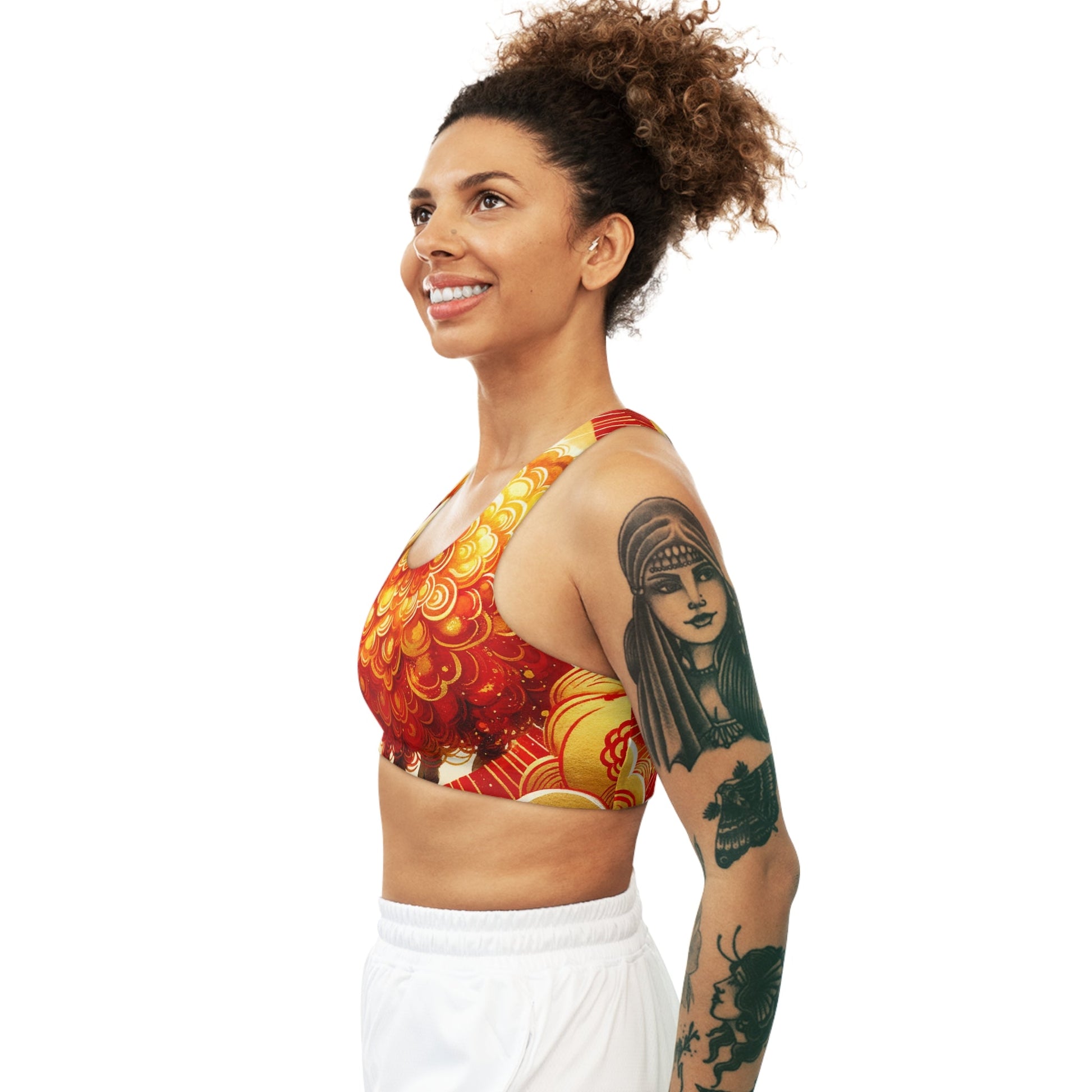 "Auspicious Gold of Divine Ewe: A Lunar New Year Revelry" - Seamless Sports Bra - iSquaredYoga