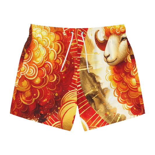 "Auspicious Gold of Divine Ewe: A Lunar New Year Revelry" - Swim Trunks for Men - iSquaredYoga