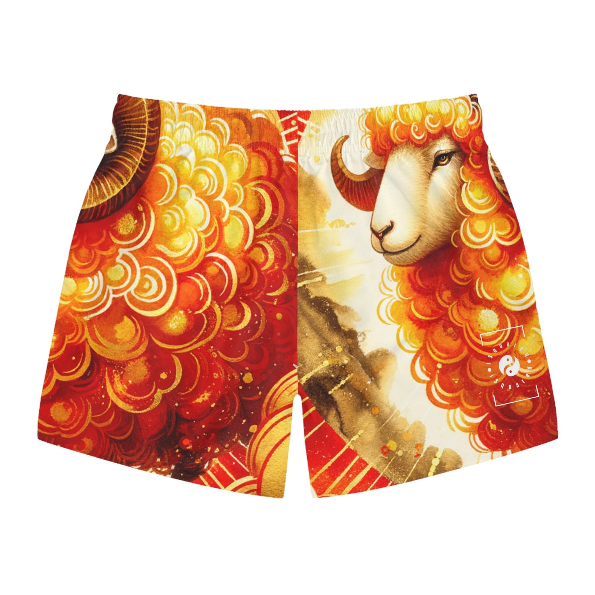 "Auspicious Gold of Divine Ewe: A Lunar New Year Revelry" - Swim Trunks for Men - iSquaredYoga