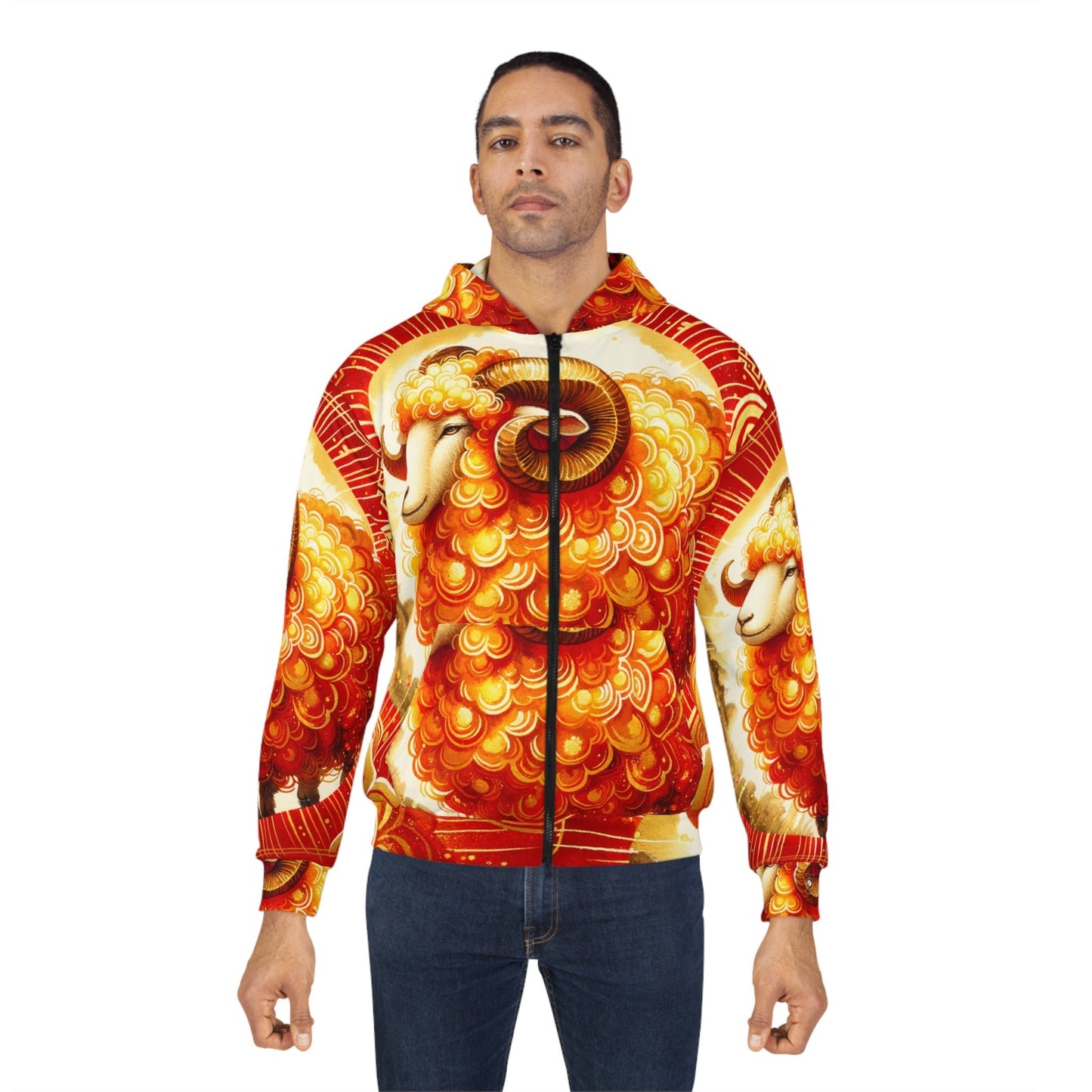 "Auspicious Gold of Divine Ewe: A Lunar New Year Revelry" - Zip Hoodie - iSquaredYoga