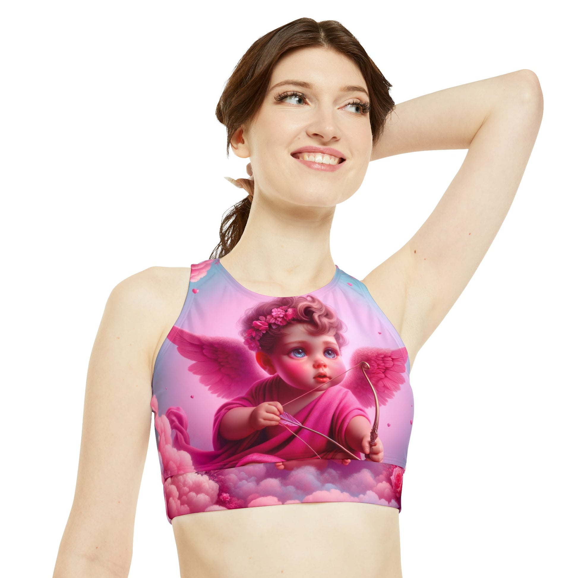 "Bold Blush: A Cupid's Love Affair" - High Neck Crop Top - iSquaredYoga