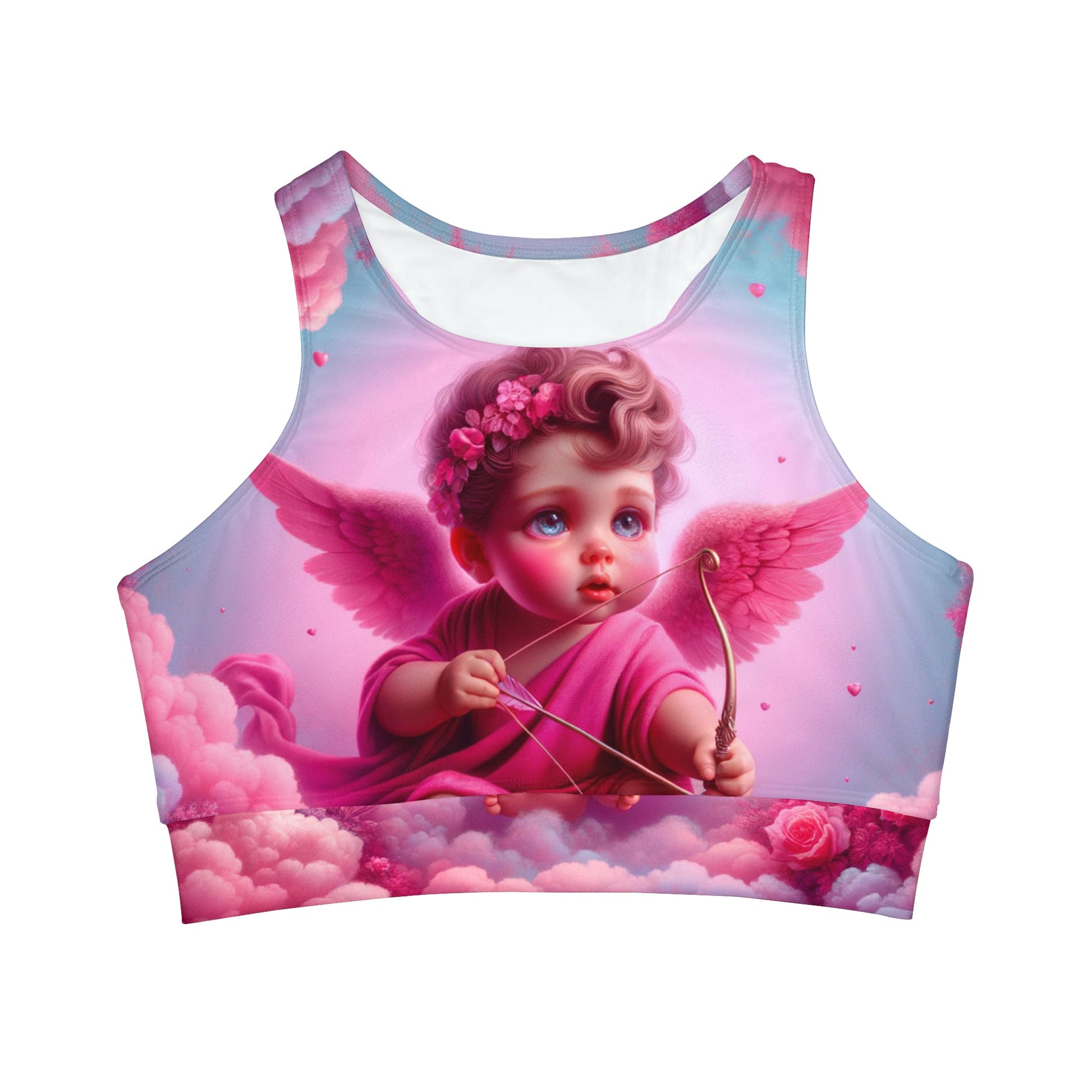 "Bold Blush: A Cupid's Love Affair" - High Neck Crop Top - iSquaredYoga