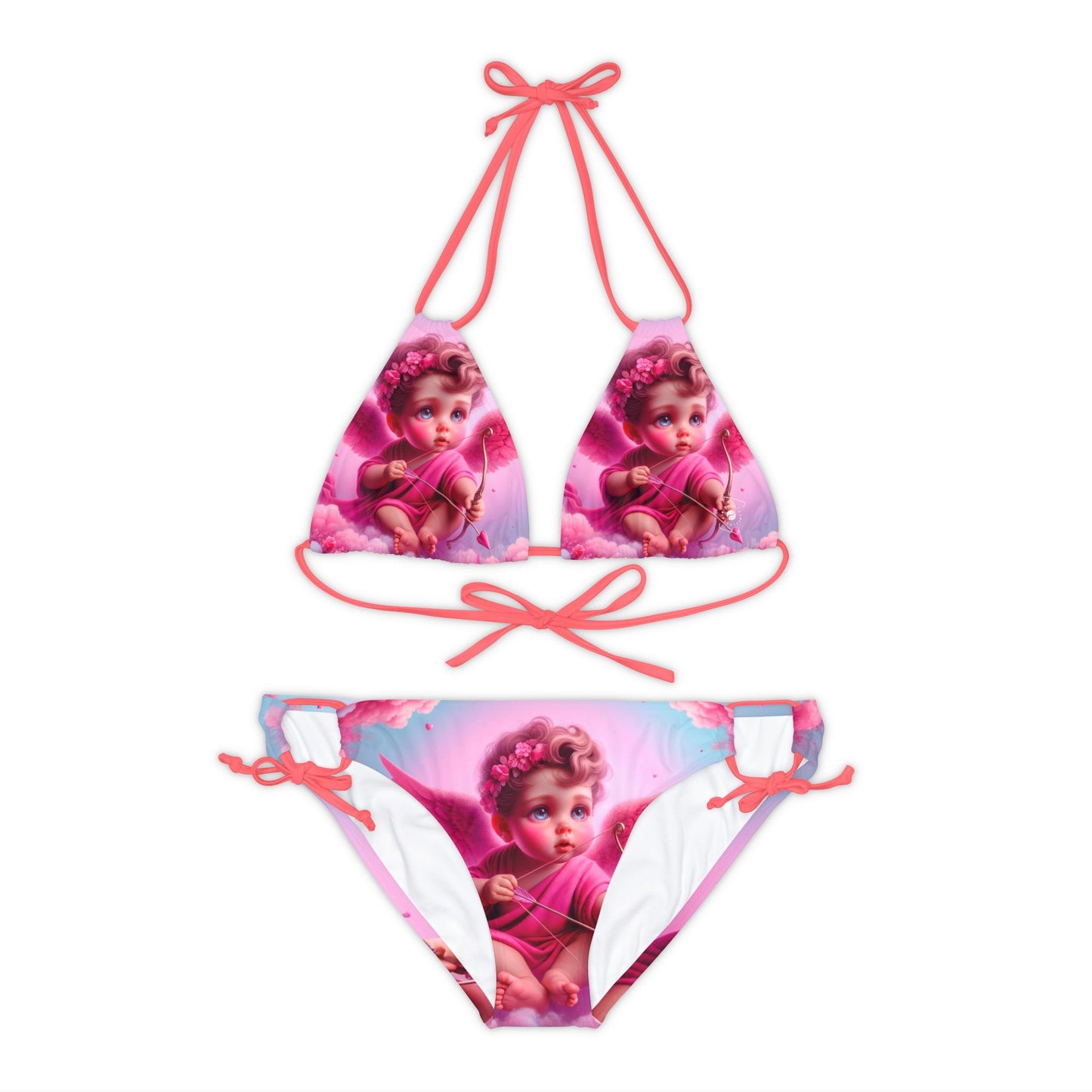 "Bold Blush: A Cupid's Love Affair" - Lace - up Bikini Set - iSquaredYoga