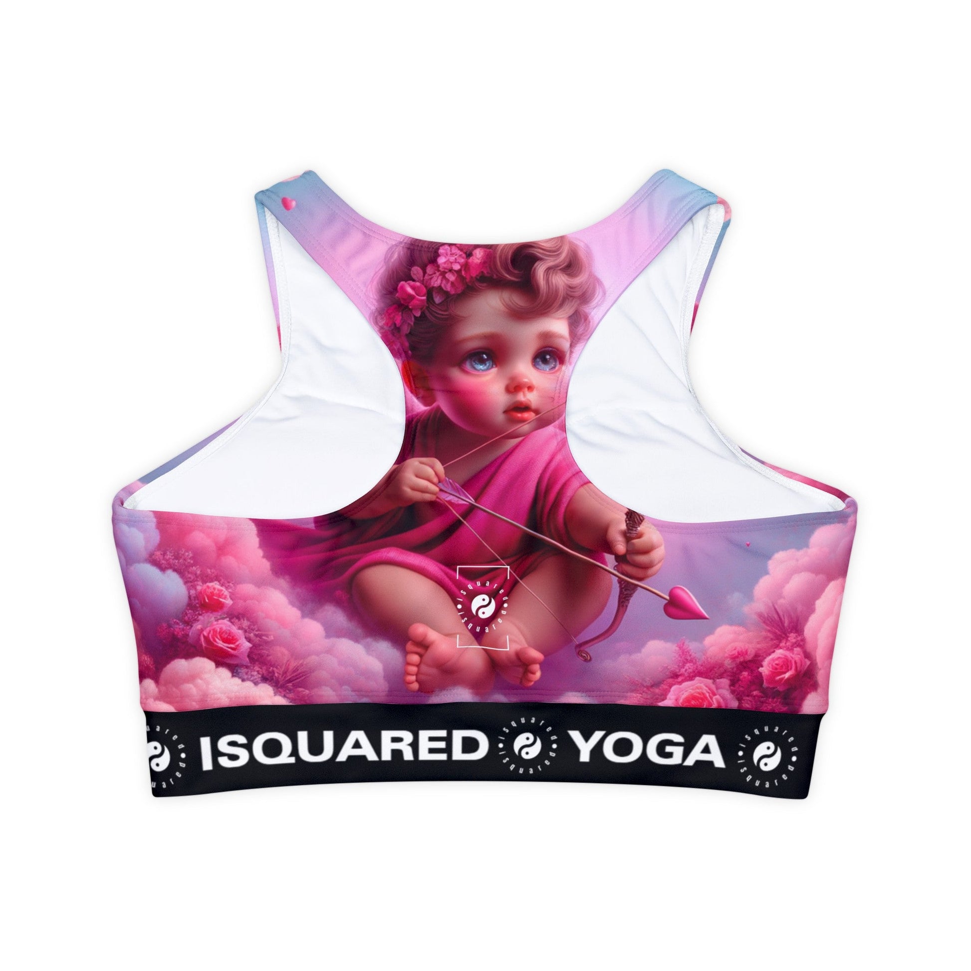 "Bold Blush: A Cupid's Love Affair" - Lined & Padded Sports Bra - iSquaredYoga