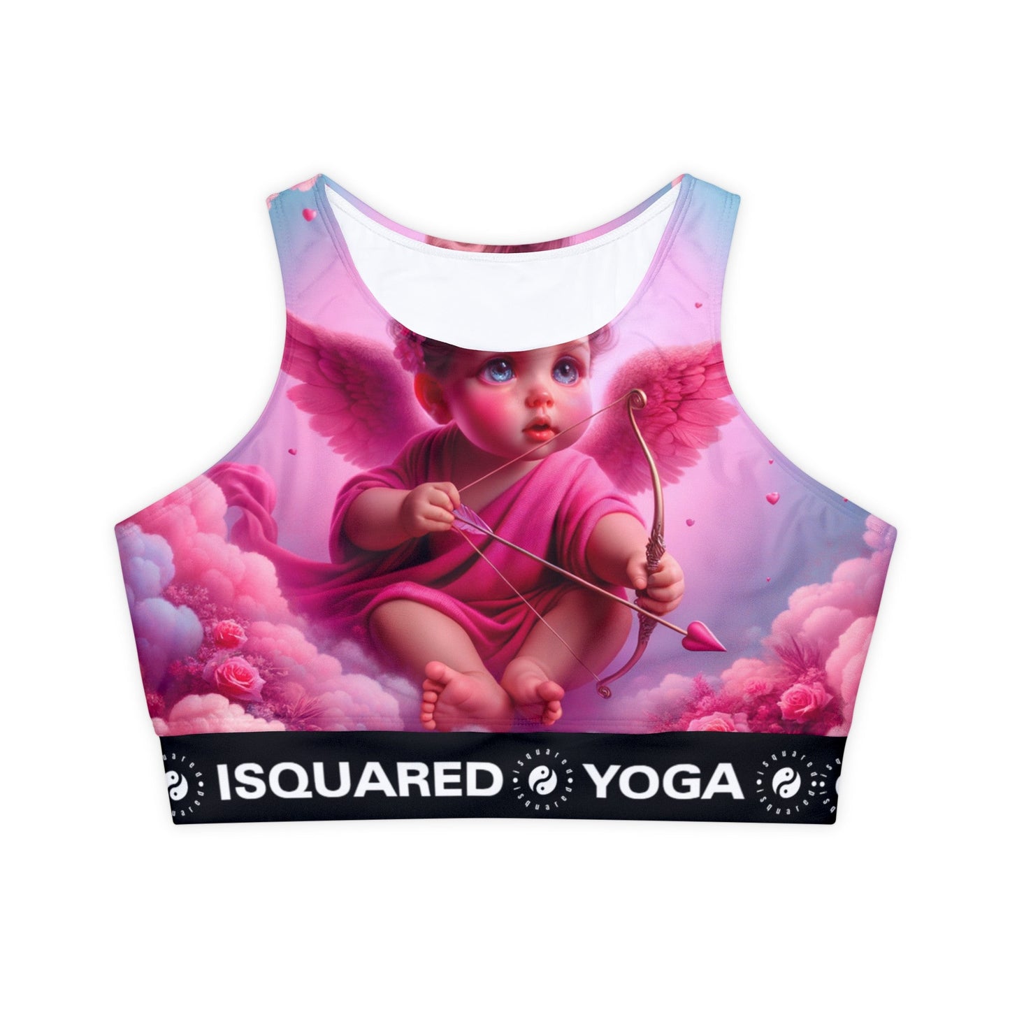 "Bold Blush: A Cupid's Love Affair" - Lined & Padded Sports Bra - iSquaredYoga