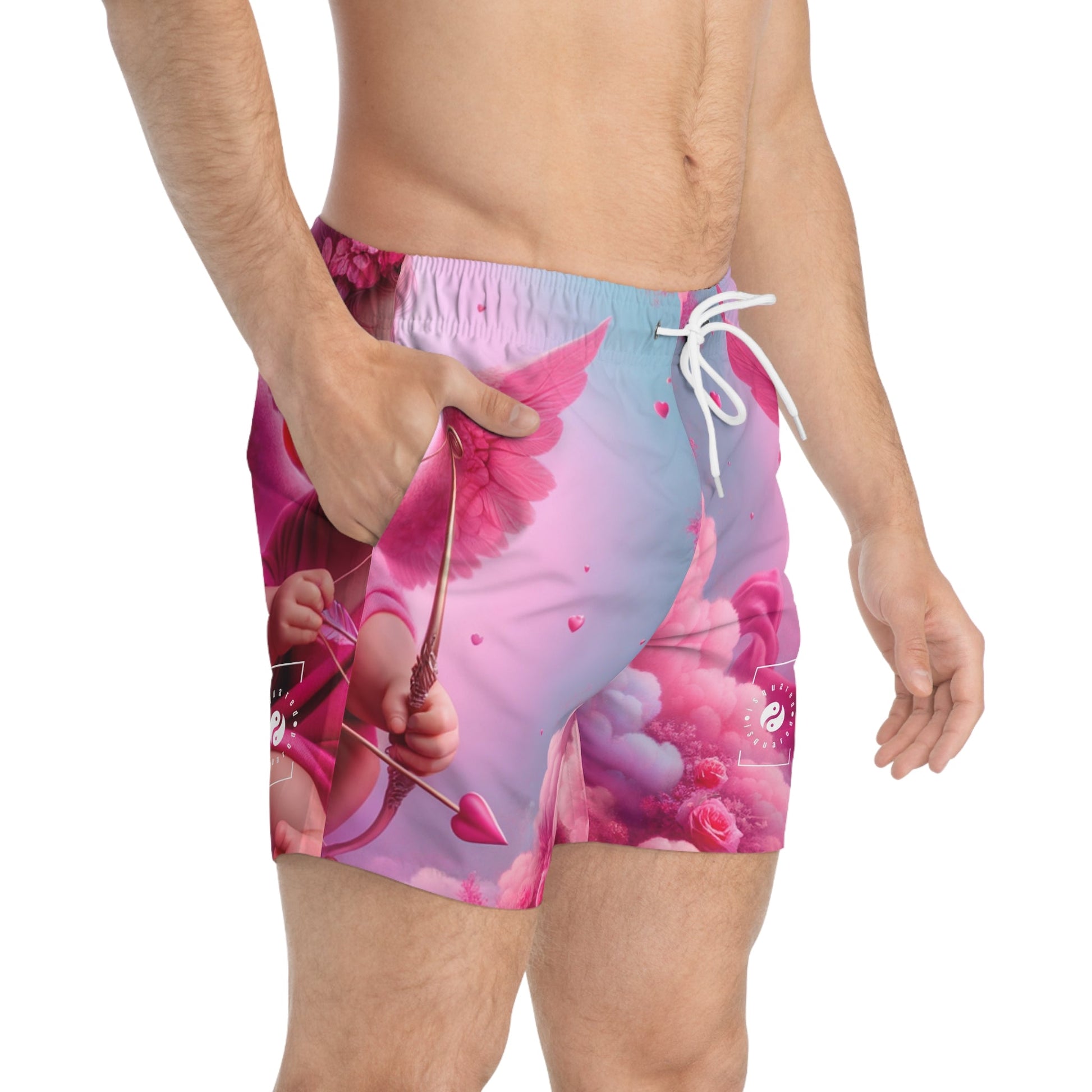 "Bold Blush: A Cupid's Love Affair" - Swim Trunks for Men - iSquaredYoga