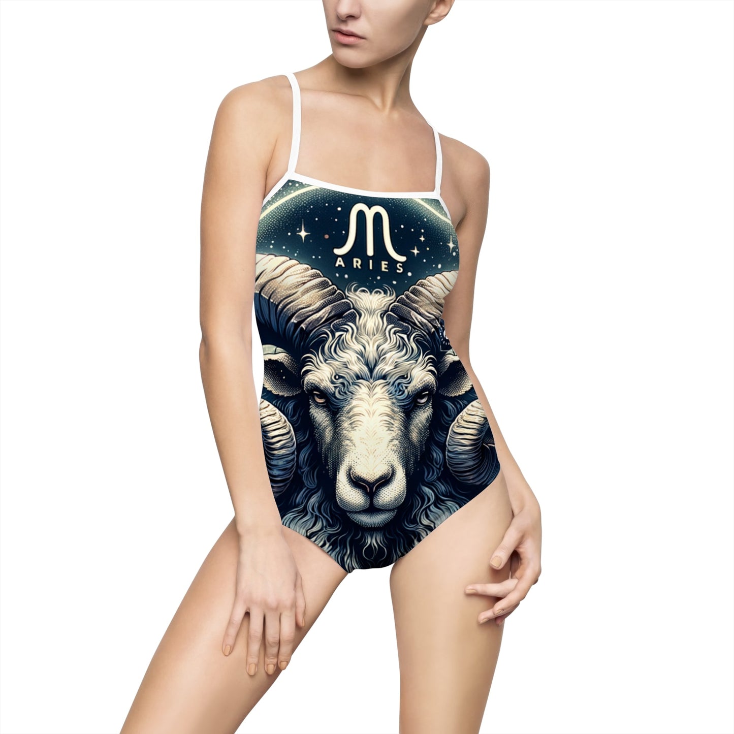 "Celestial Ram Ascendant" - Openback Swimsuit - iSquaredYoga