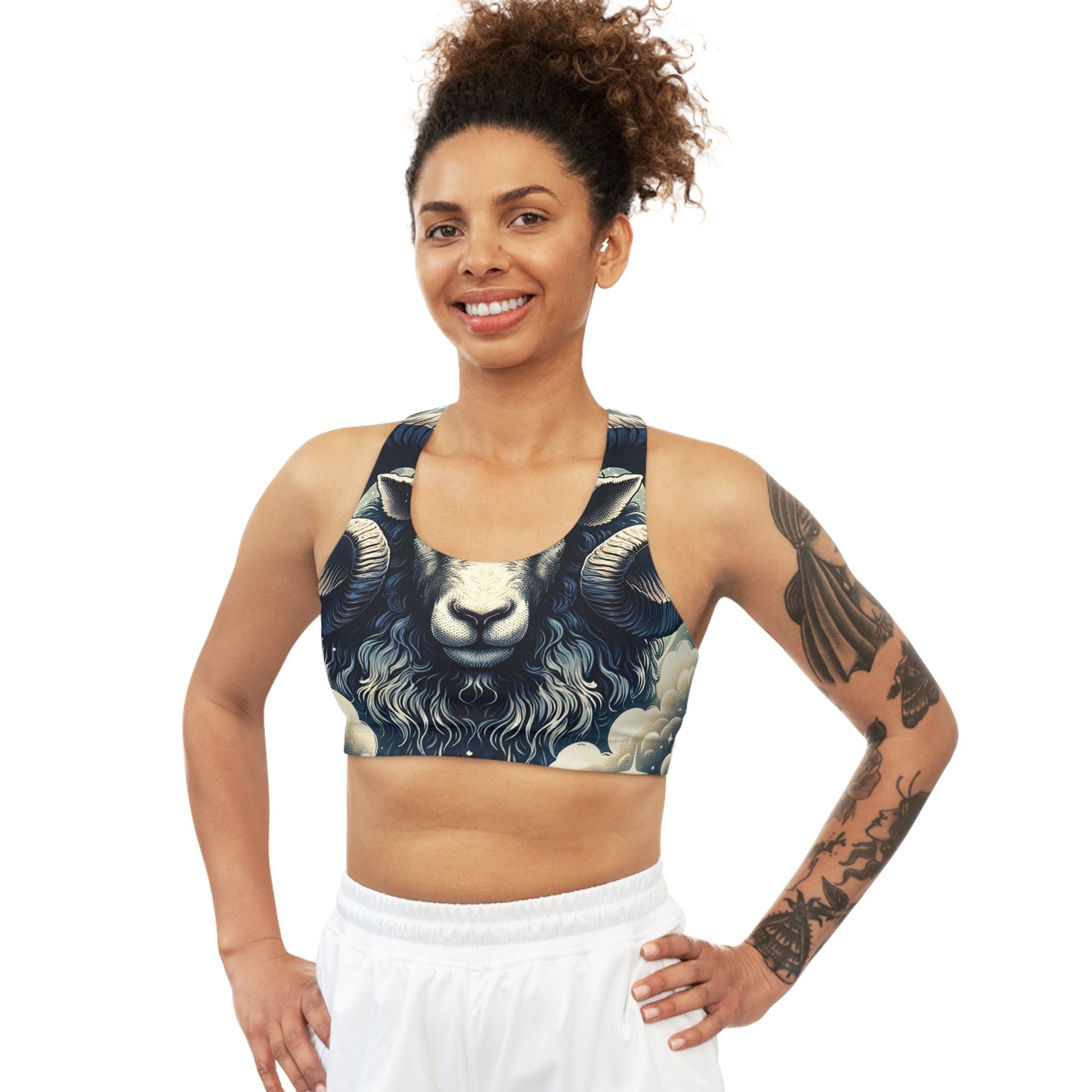 "Celestial Ram Ascendant" - Seamless Sports Bra - iSquaredYoga