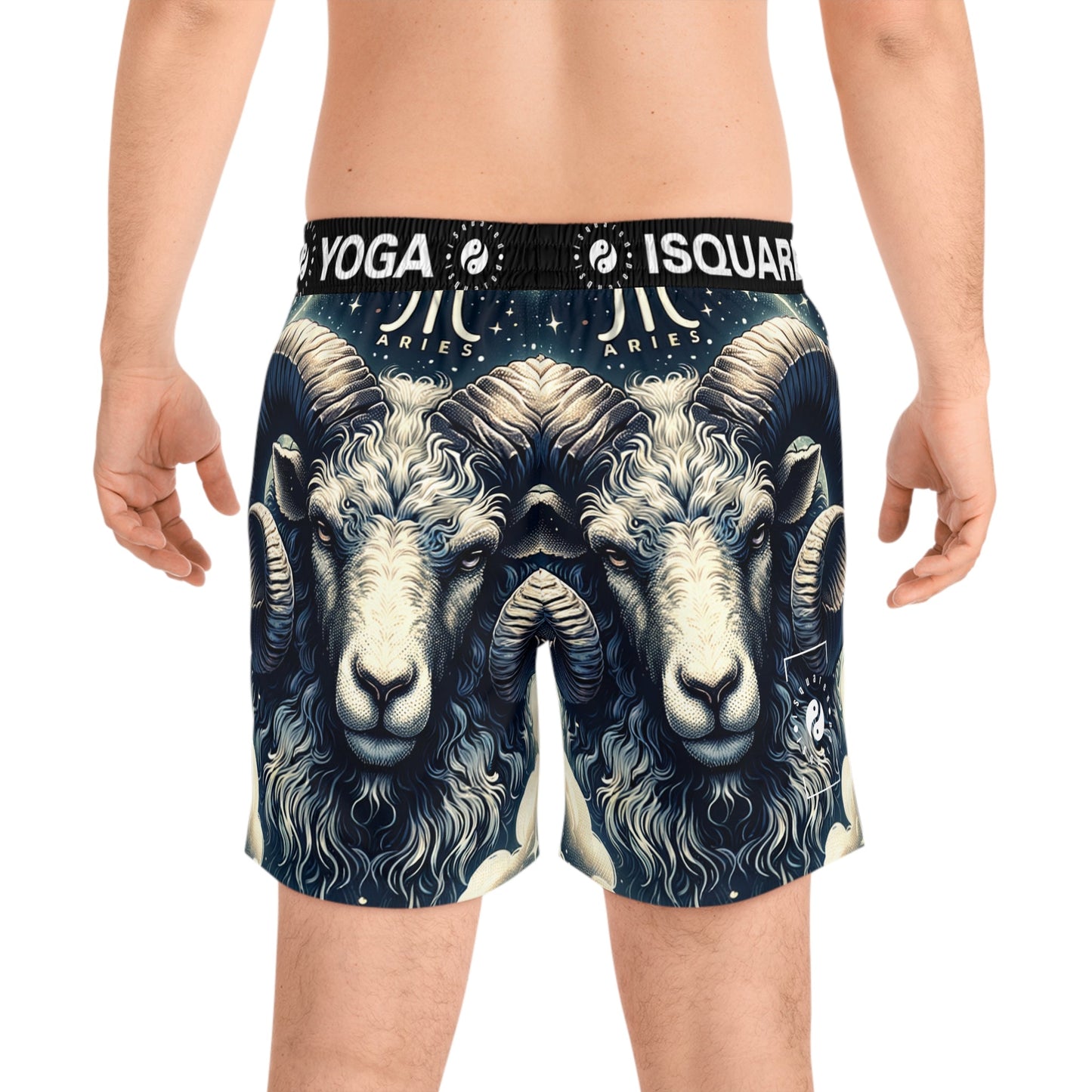 "Celestial Ram Ascendant" - Swim Shorts (Mid - Length) for Men - iSquaredYoga