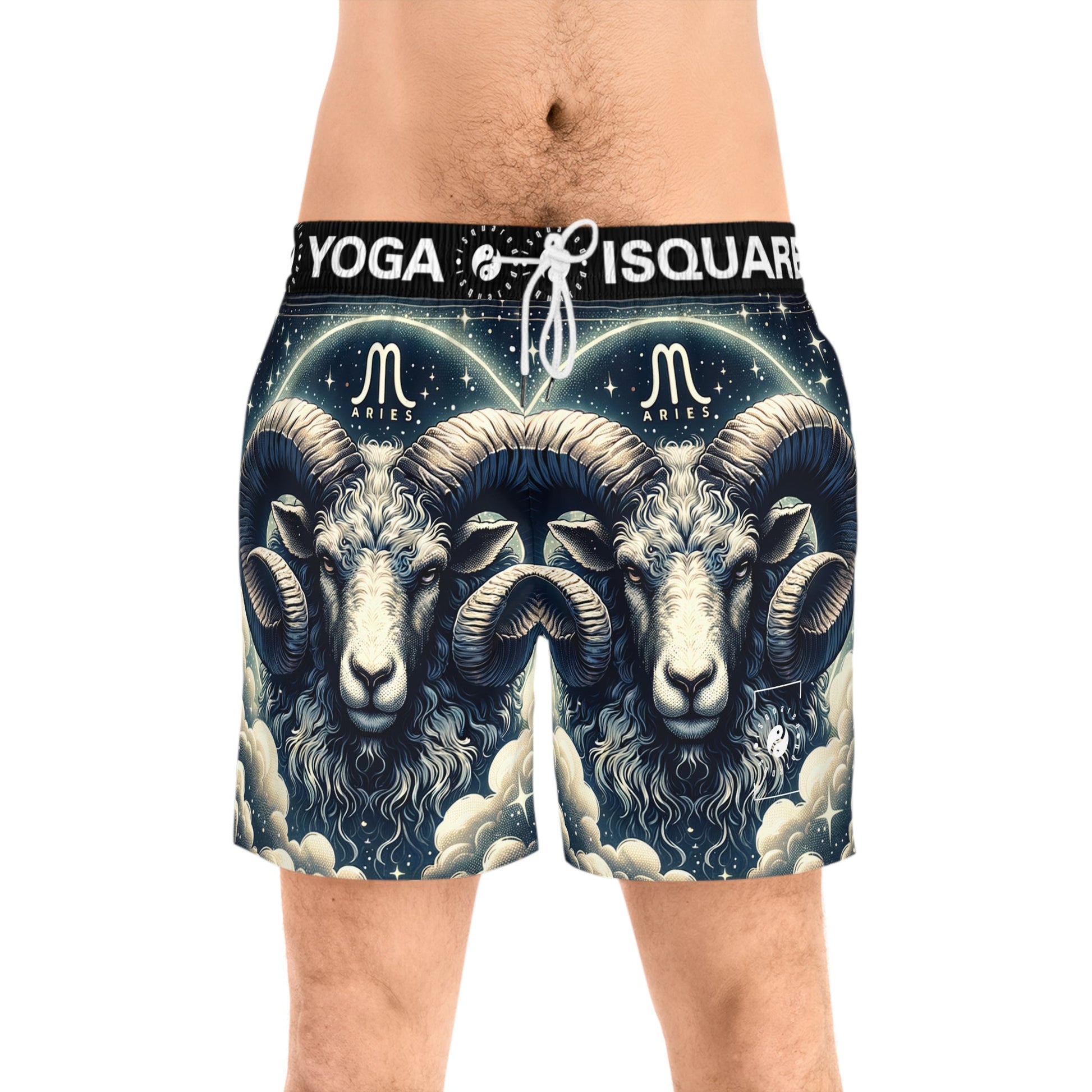 "Celestial Ram Ascendant" - Swim Shorts (Mid - Length) for Men - iSquaredYoga