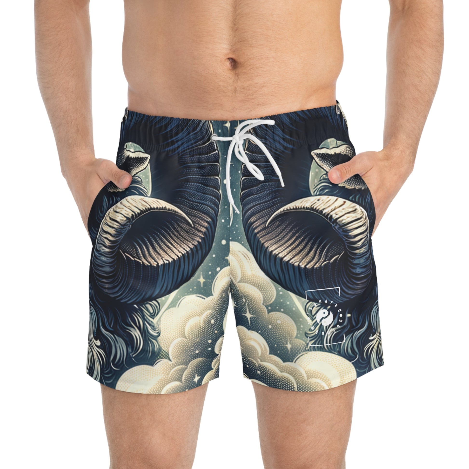 "Celestial Ram Ascendant" - Swim Trunks for Men - iSquaredYoga