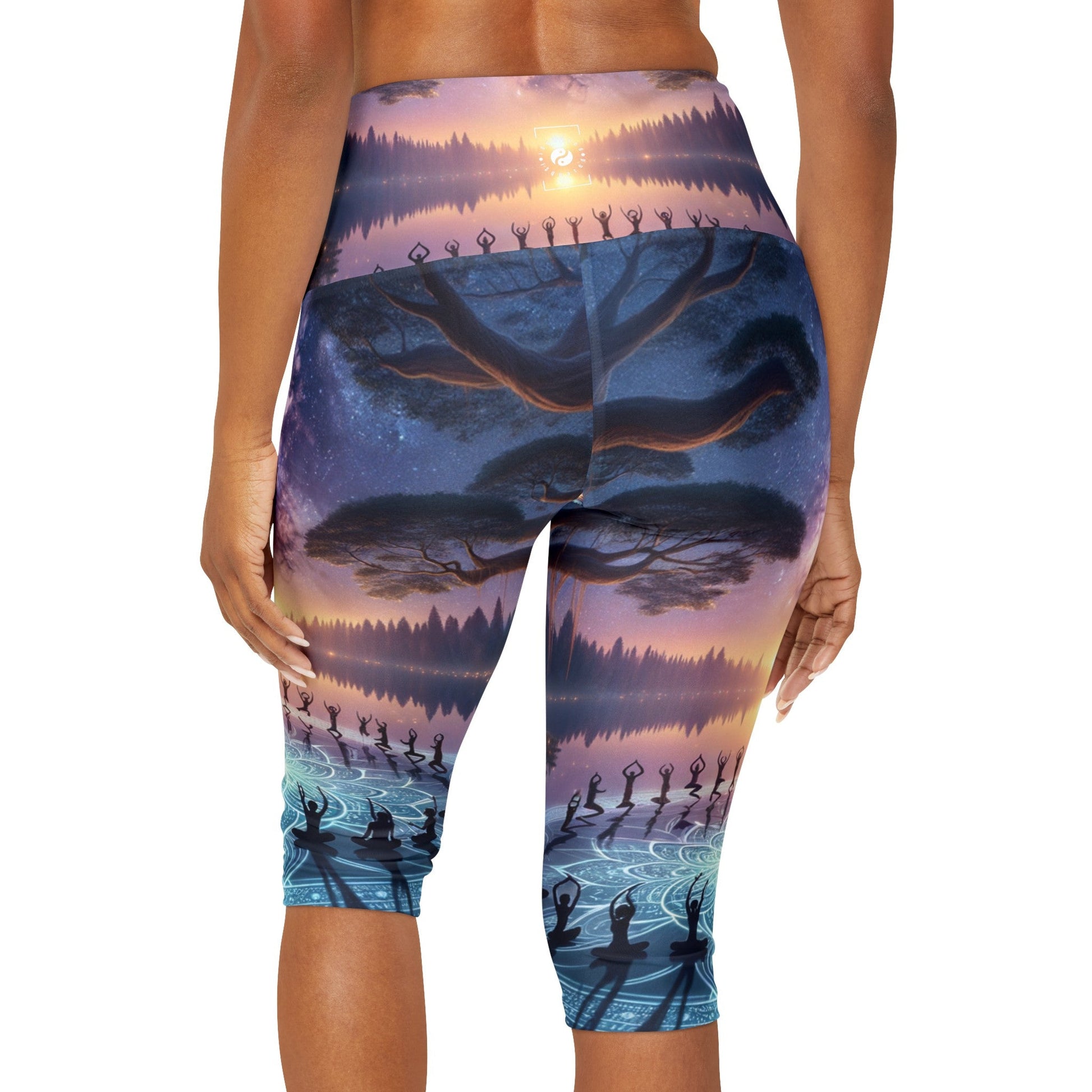 "Celestial Serenity: Mandala's Reflection" - High Waisted Capri Leggings - iSquaredYoga