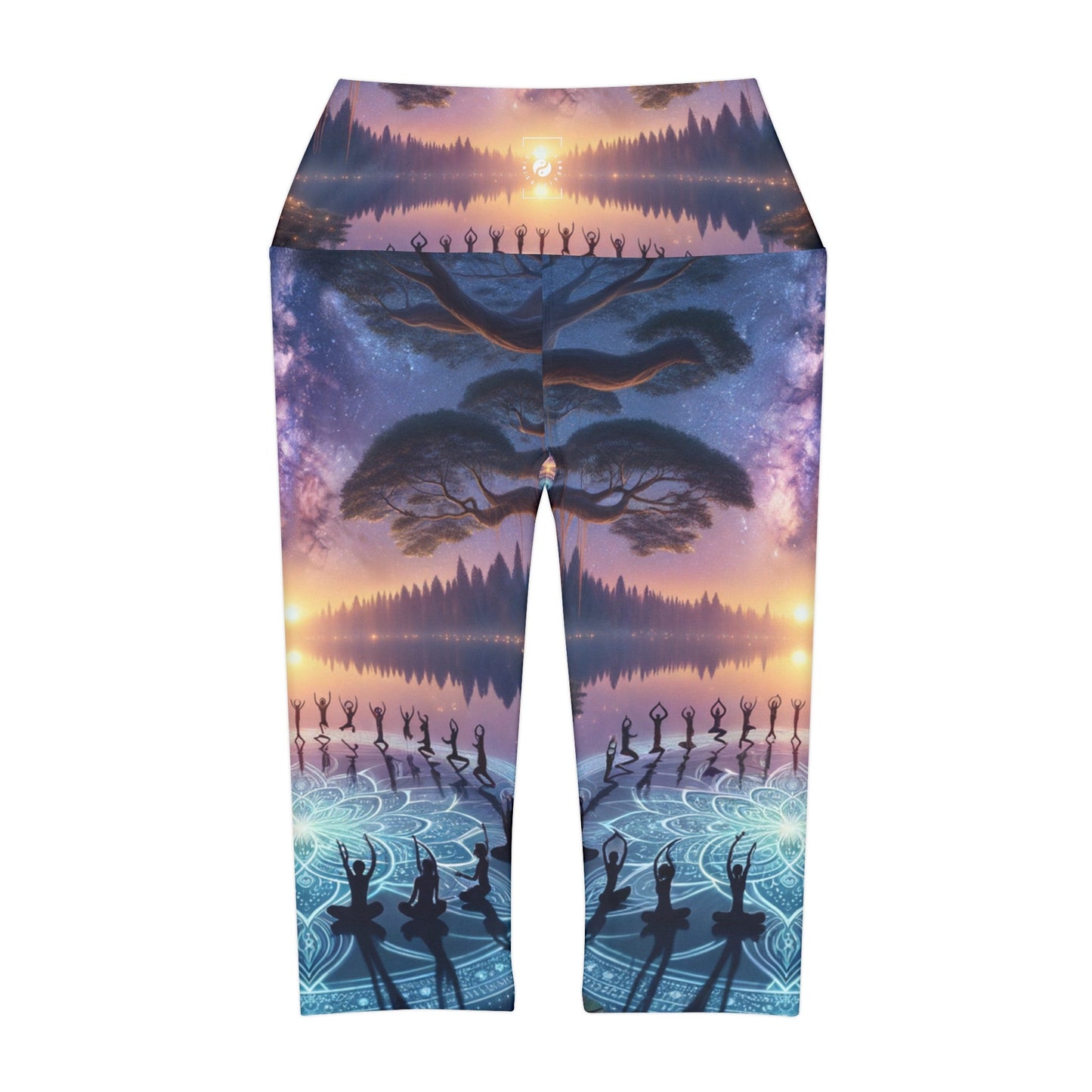 "Celestial Serenity: Mandala's Reflection" - High Waisted Capri Leggings - iSquaredYoga