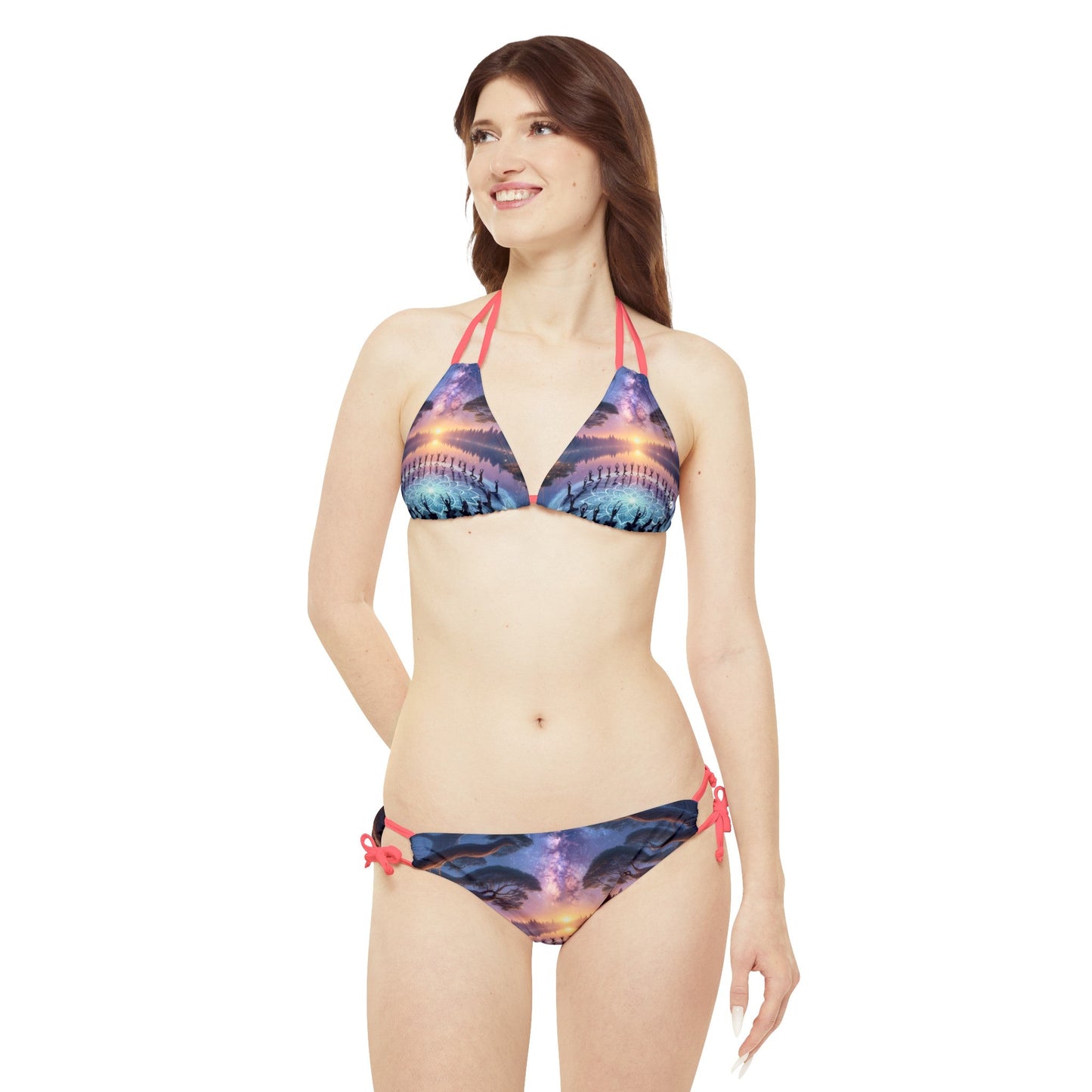 "Celestial Serenity: Mandala's Reflection" - Lace - up Bikini Set - iSquaredYoga