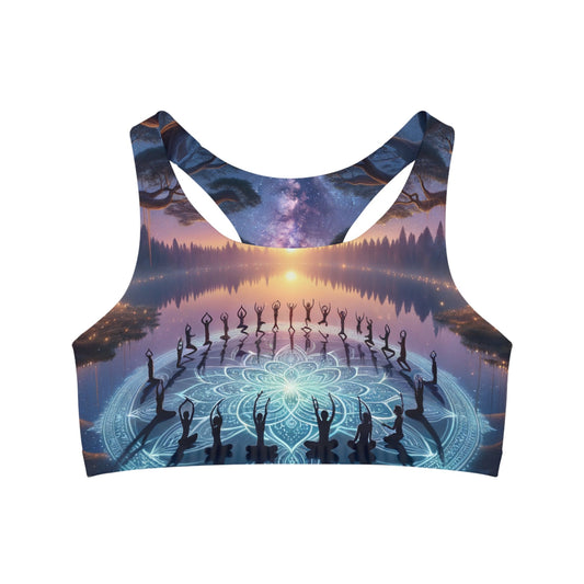 "Celestial Serenity: Mandala's Reflection" - Seamless Sports Bra - iSquaredYoga