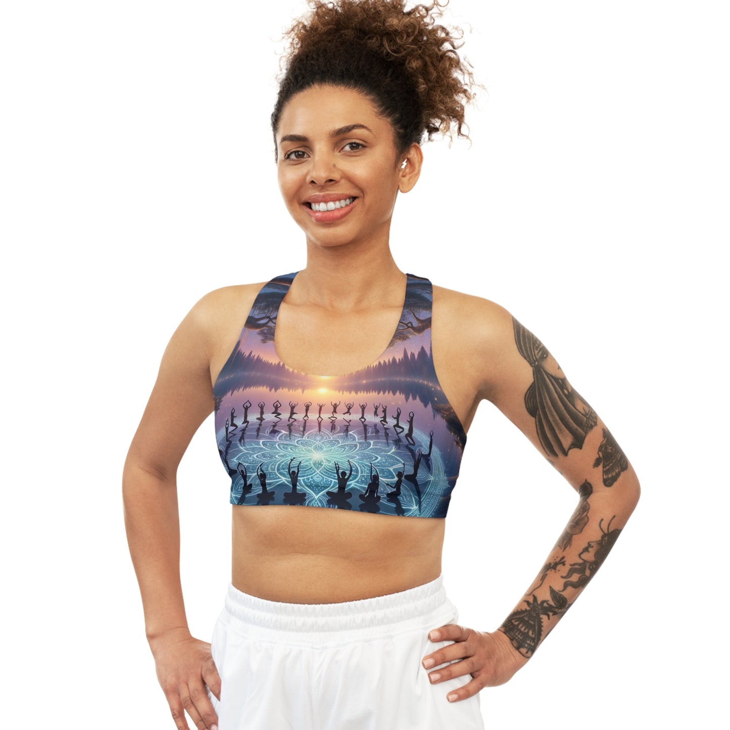 "Celestial Serenity: Mandala's Reflection" - Seamless Sports Bra - iSquaredYoga