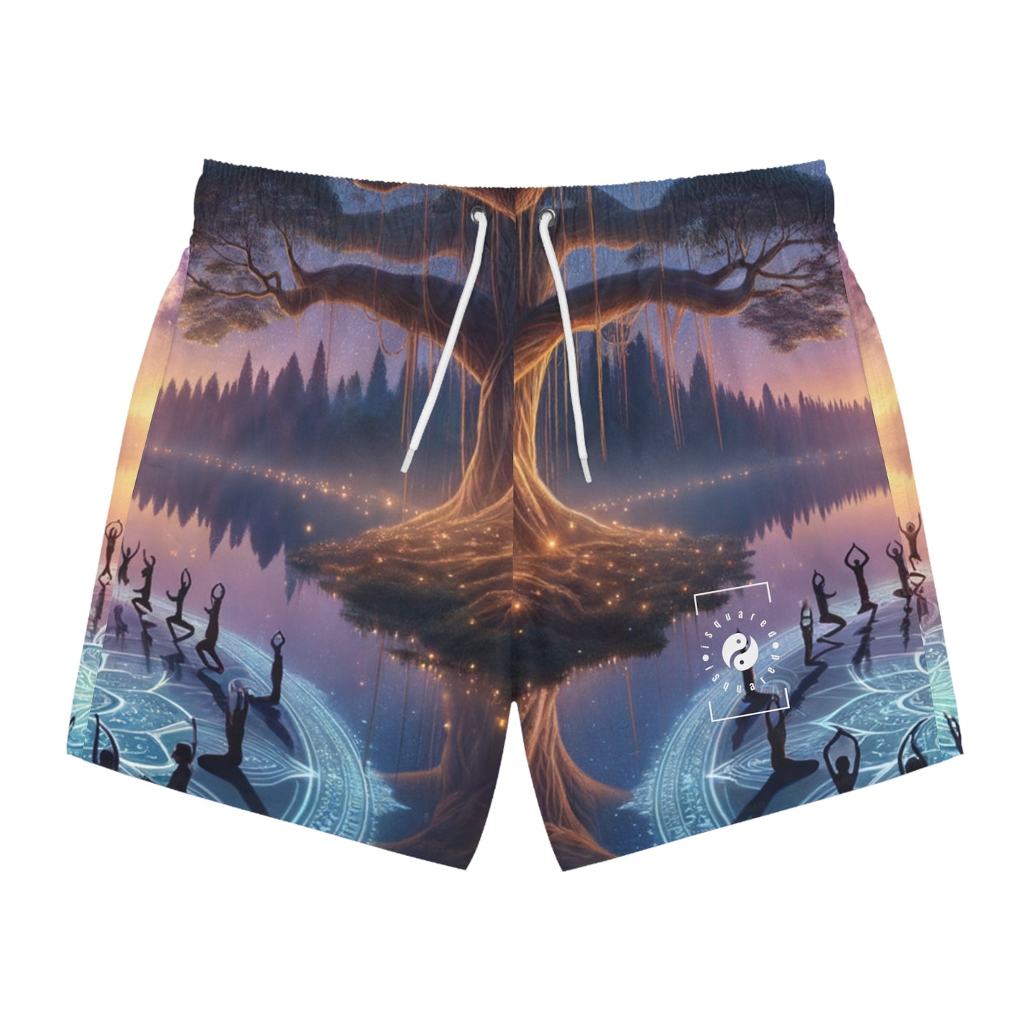 "Celestial Serenity: Mandala's Reflection" - Swim Trunks for Men - iSquaredYoga