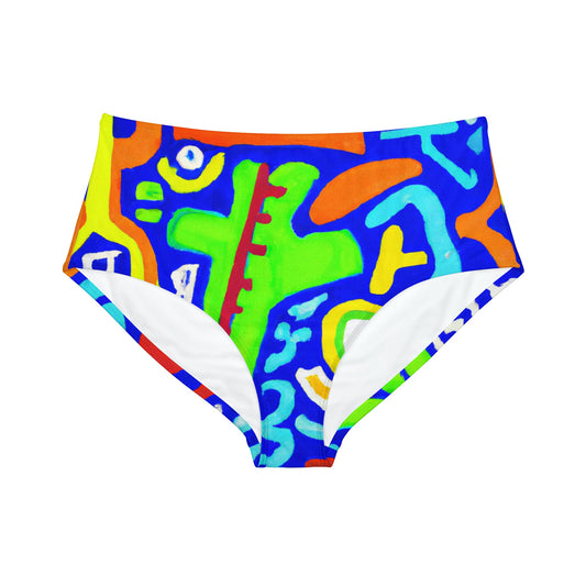 "Chroma Glyphe Symphony" - High Waisted Bikini Bottom - iSquaredYoga