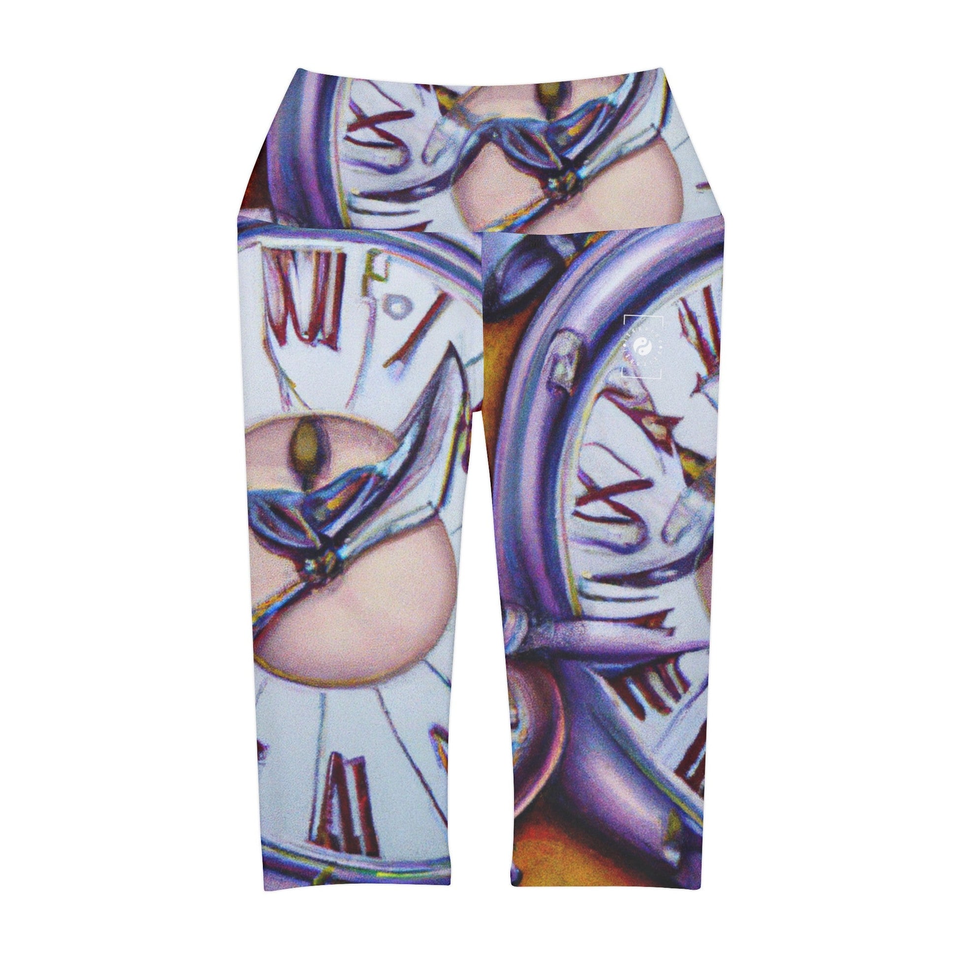 "Chrono Illusionist's Liquid Riddle" - High Waisted Capri Leggings - iSquaredYoga