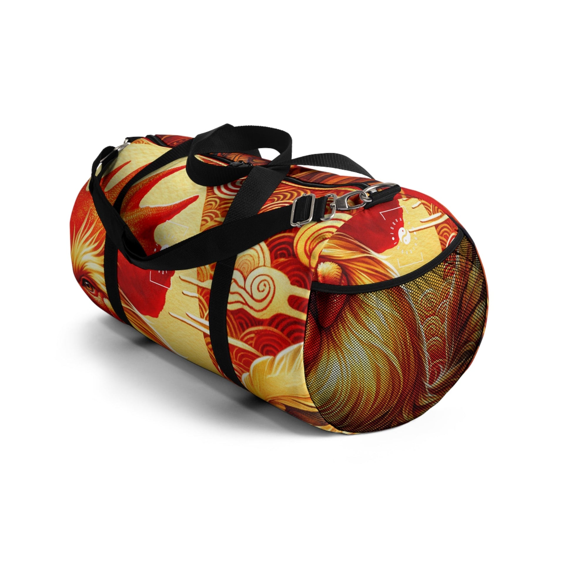 "Crimson Dawn: The Golden Rooster's Rebirth" - Duffle Bag - iSquaredYoga