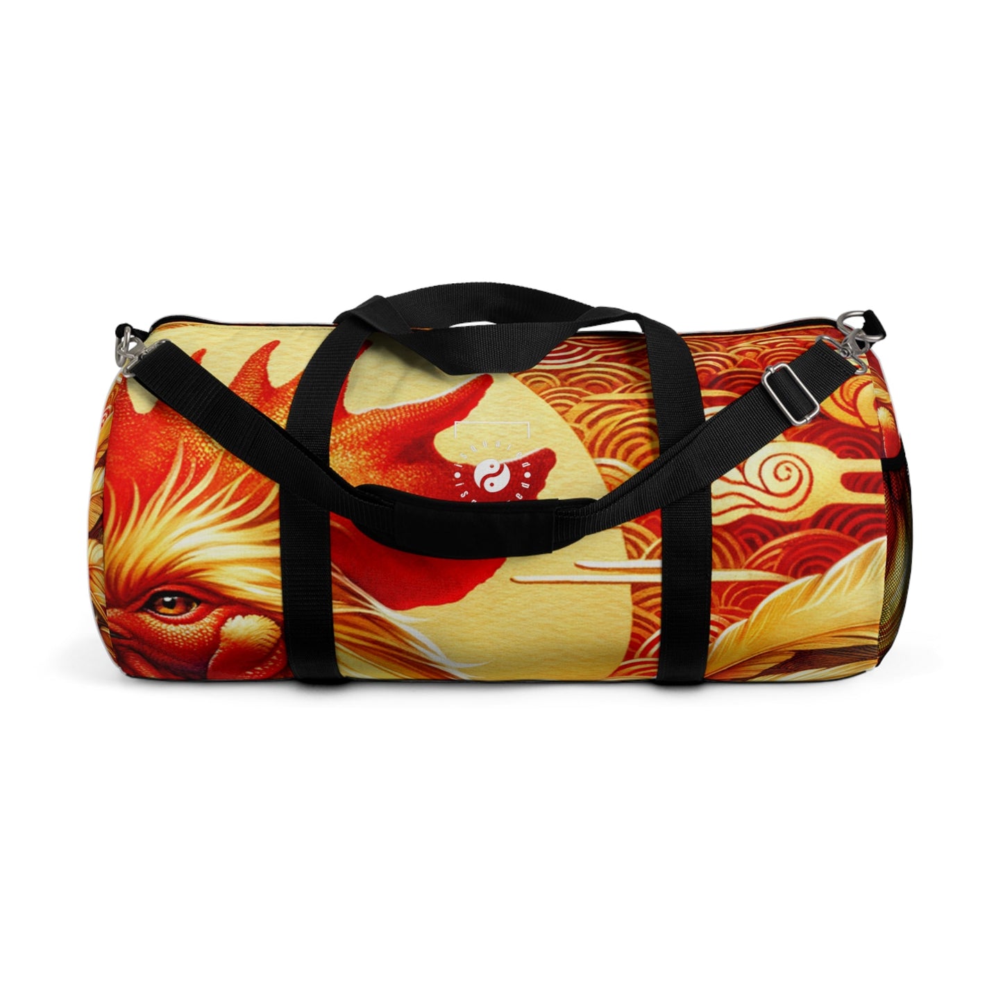 "Crimson Dawn: The Golden Rooster's Rebirth" - Duffle Bag - iSquaredYoga