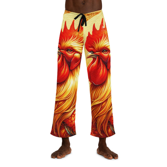 "Crimson Dawn: The Golden Rooster's Rebirth" - men's Lounge Pants - iSquaredYoga