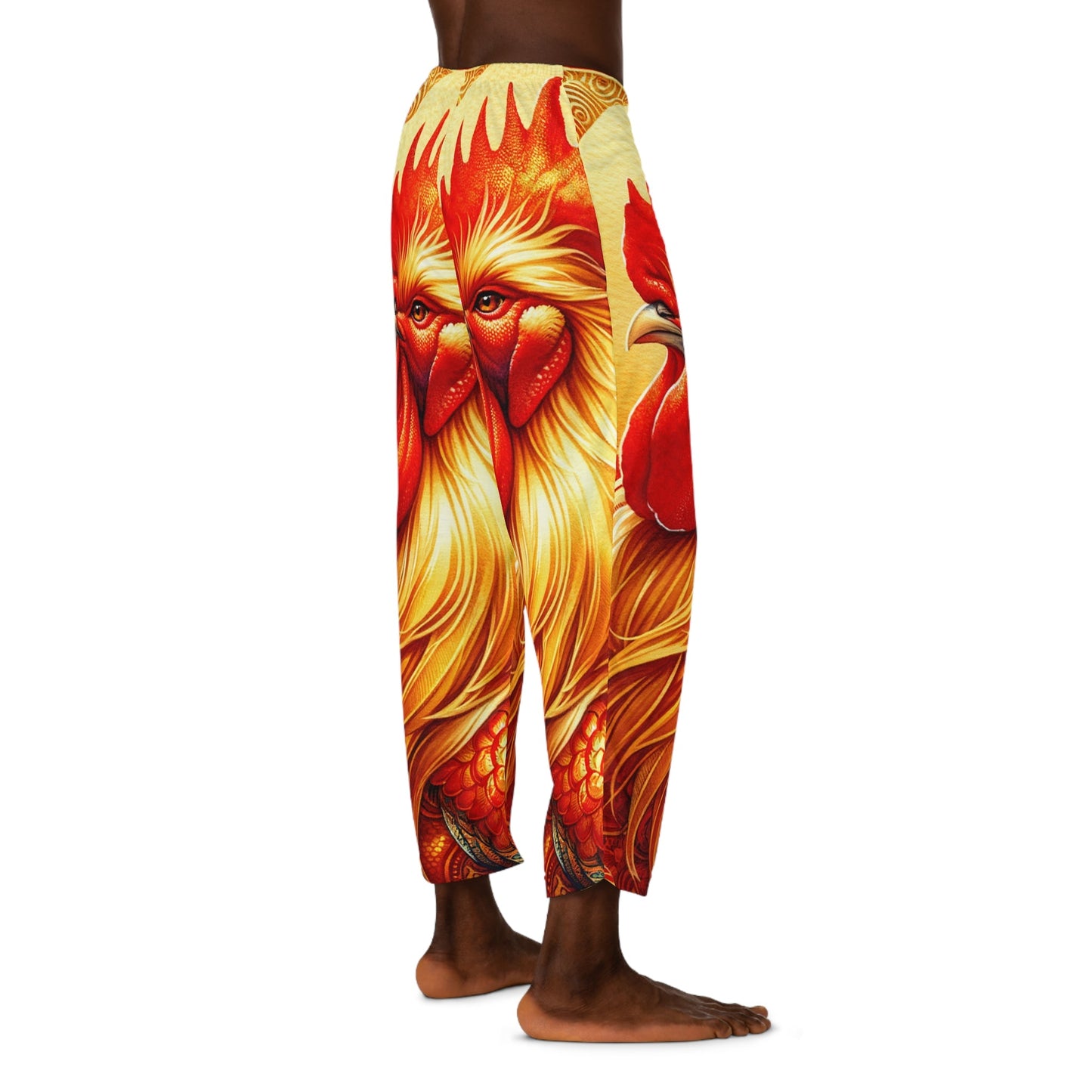 "Crimson Dawn: The Golden Rooster's Rebirth" - men's Lounge Pants - iSquaredYoga