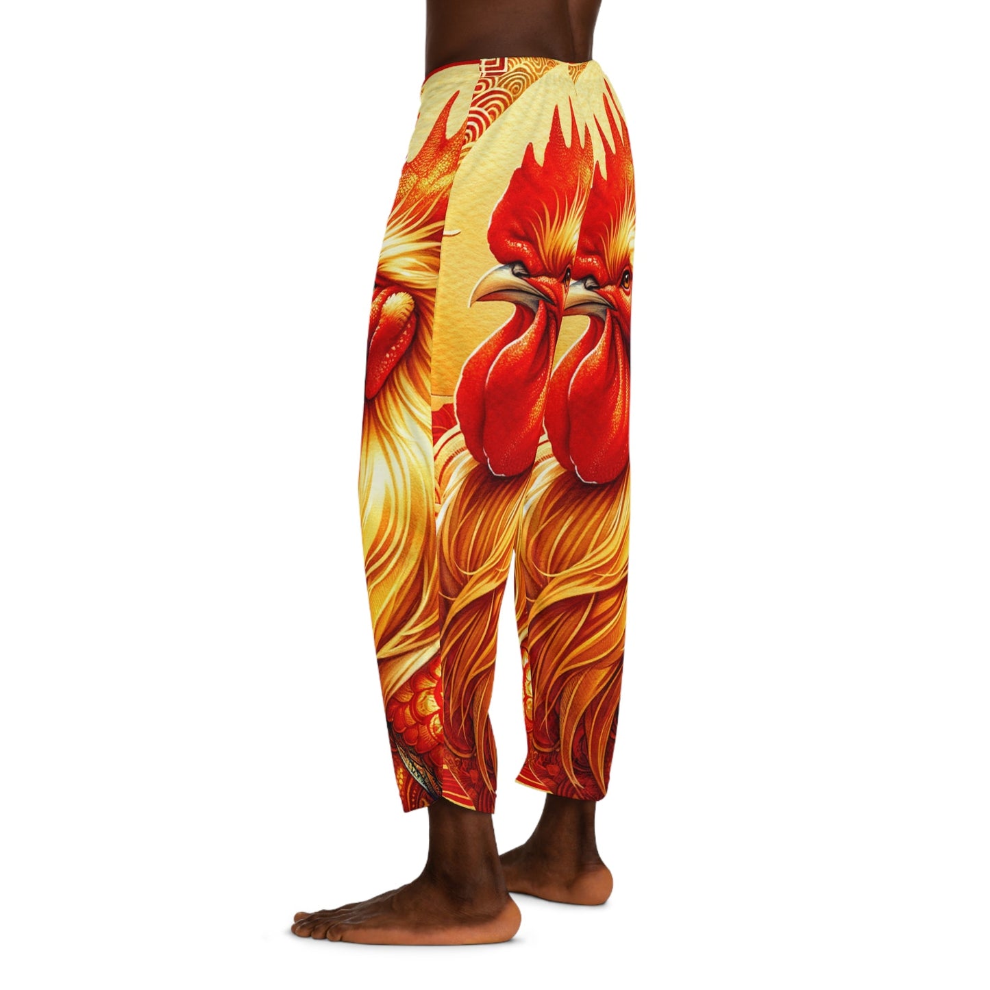 "Crimson Dawn: The Golden Rooster's Rebirth" - men's Lounge Pants - iSquaredYoga