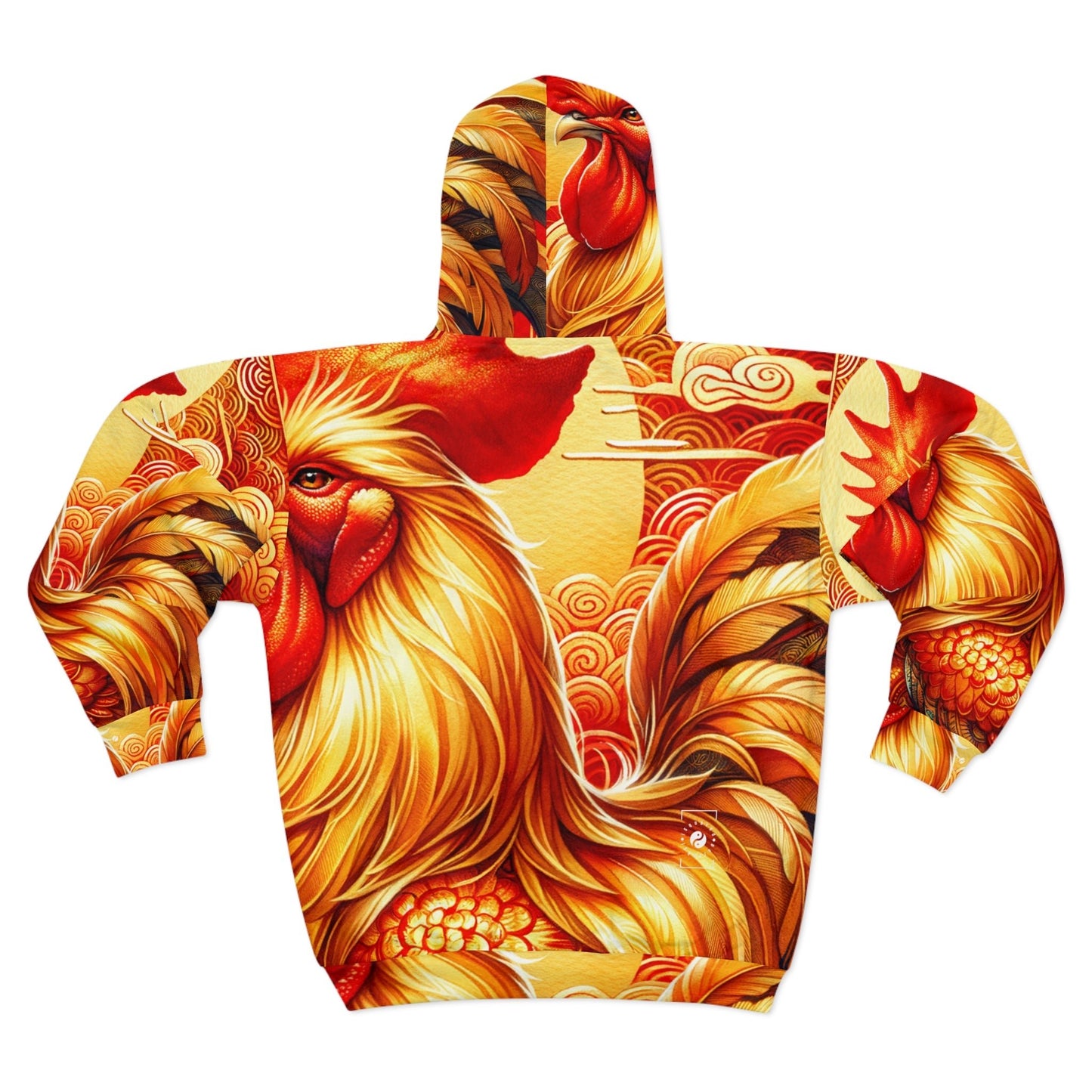 "Crimson Dawn: The Golden Rooster's Rebirth" - Zip Hoodie - iSquaredYoga