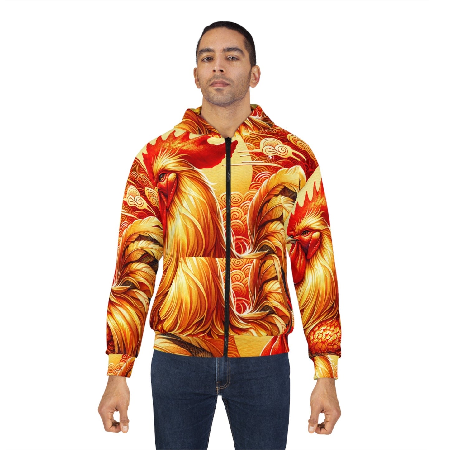 "Crimson Dawn: The Golden Rooster's Rebirth" - Zip Hoodie - iSquaredYoga