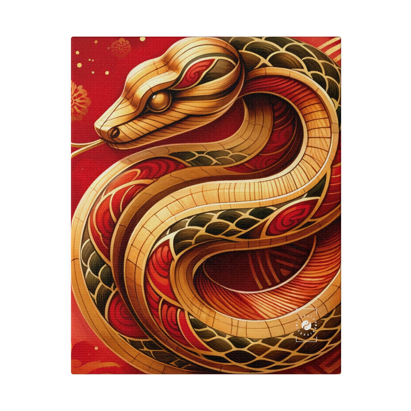 "Crimson Serenity: The Golden Snake" - Art Print Canvas - iSquaredYoga