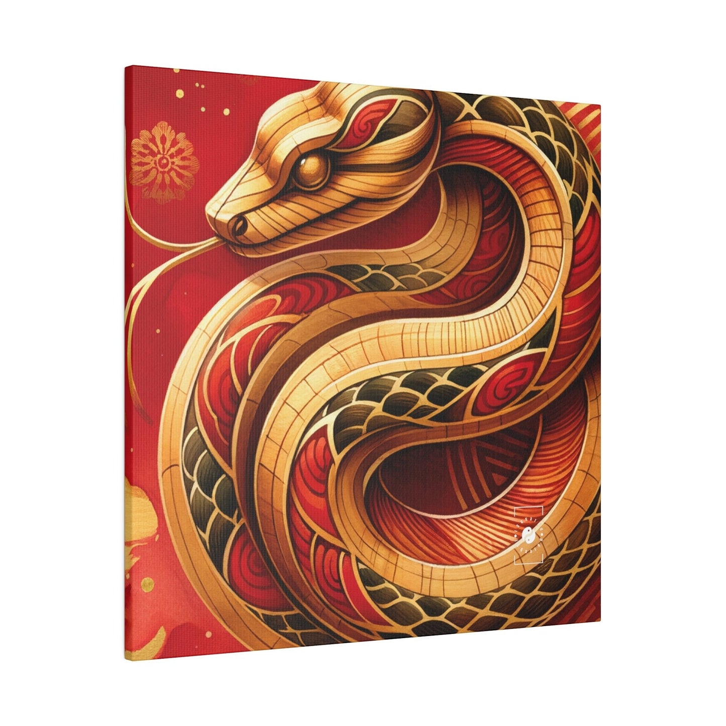 "Crimson Serenity: The Golden Snake" - Art Print Canvas - iSquaredYoga