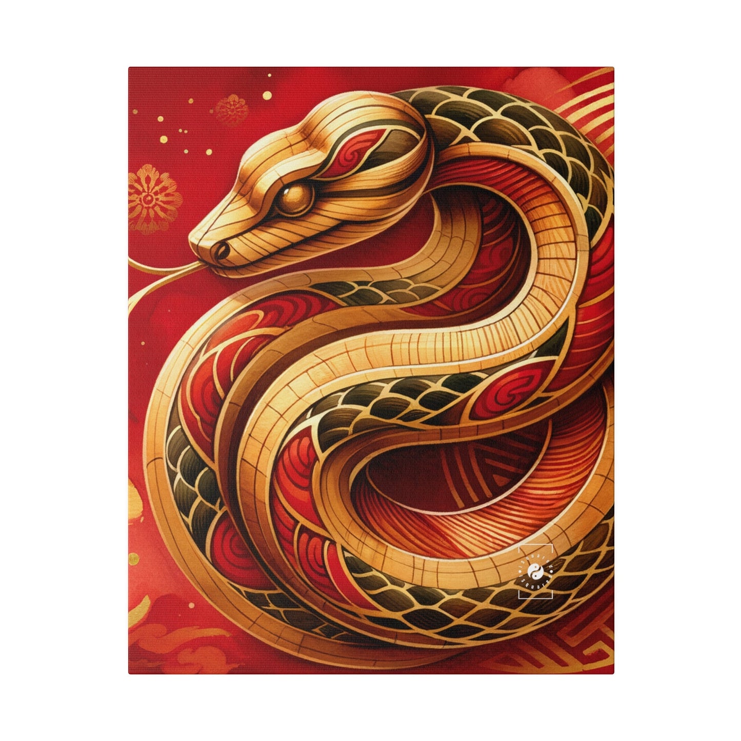 "Crimson Serenity: The Golden Snake" - Art Print Canvas - iSquaredYoga