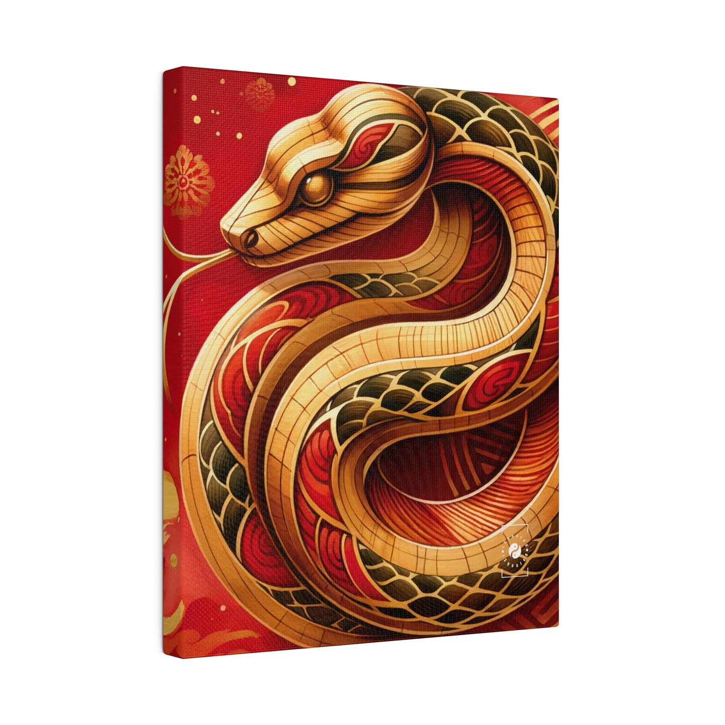 "Crimson Serenity: The Golden Snake" - Art Print Canvas - iSquaredYoga