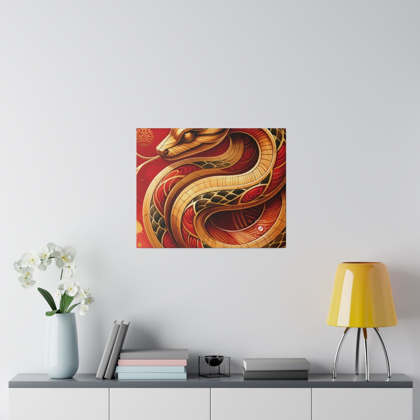 "Crimson Serenity: The Golden Snake" - Art Print Canvas - iSquaredYoga