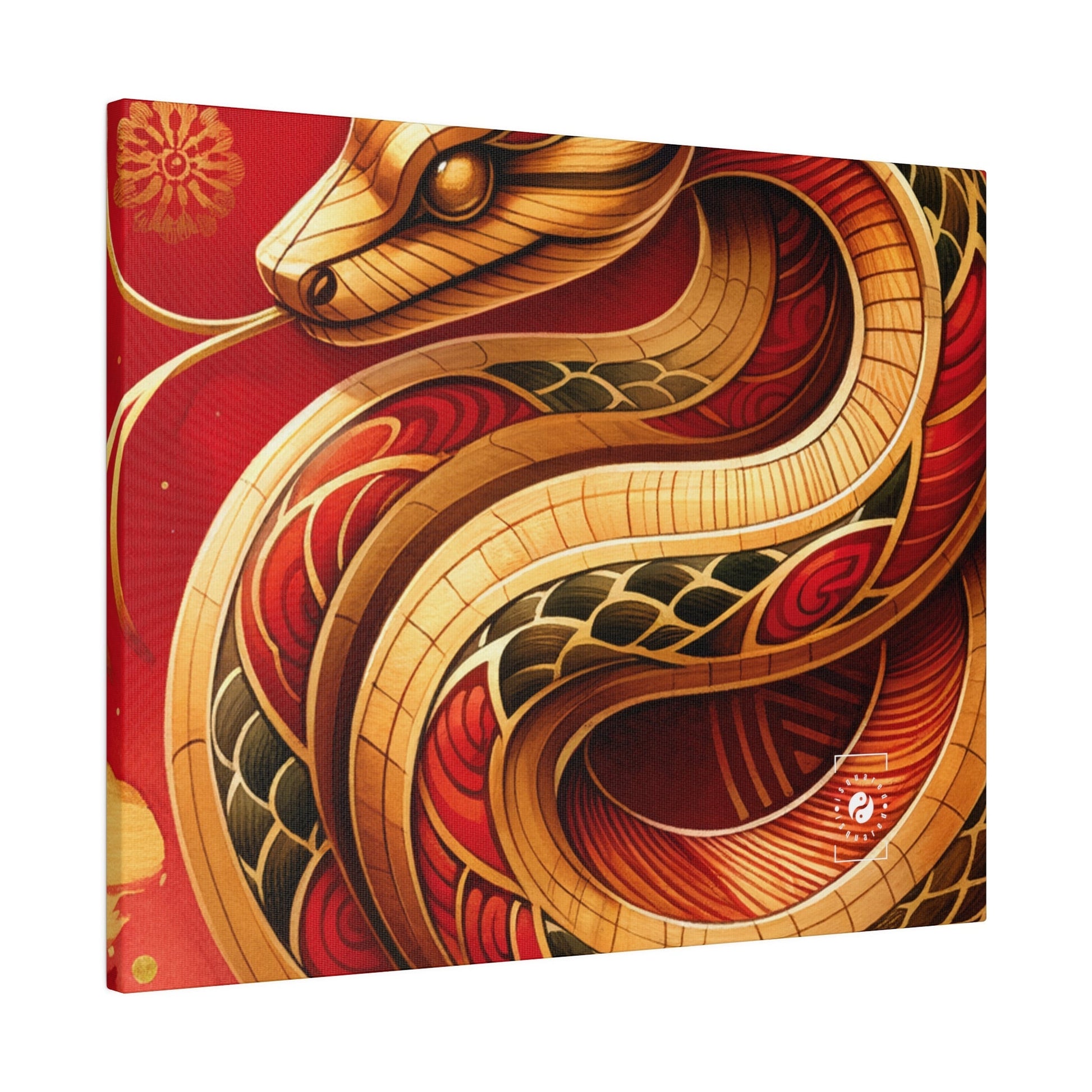 "Crimson Serenity: The Golden Snake" - Art Print Canvas - iSquaredYoga