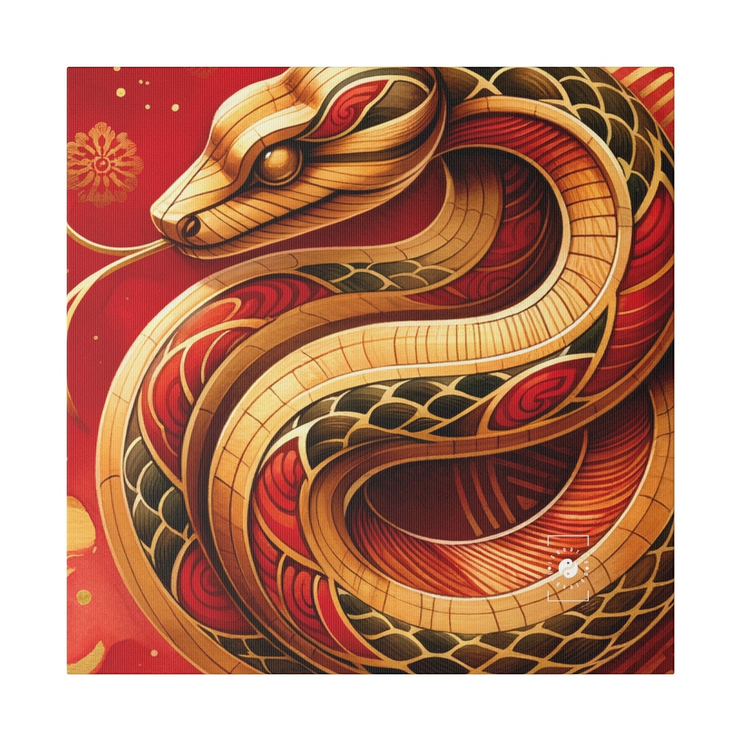 "Crimson Serenity: The Golden Snake" - Art Print Canvas - iSquaredYoga