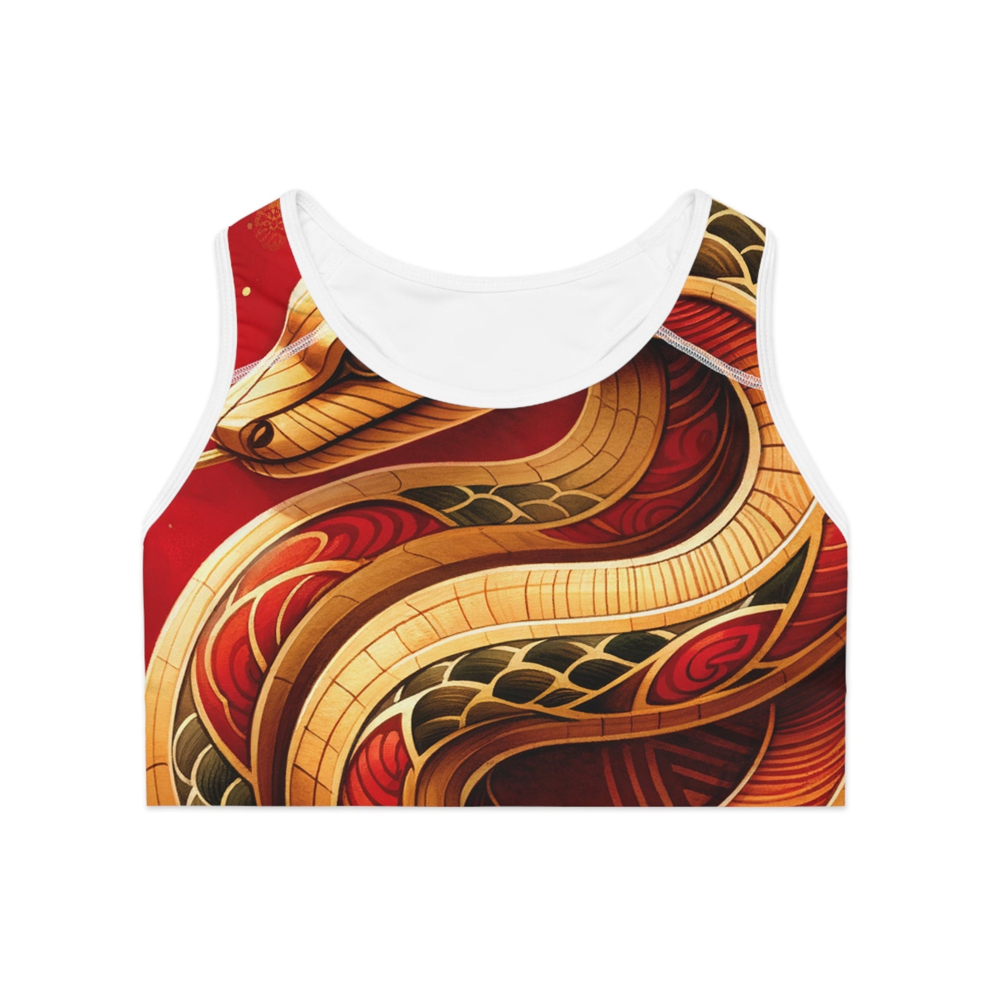 "Crimson Serenity: The Golden Snake" - High Performance Sports Bra - iSquaredYoga