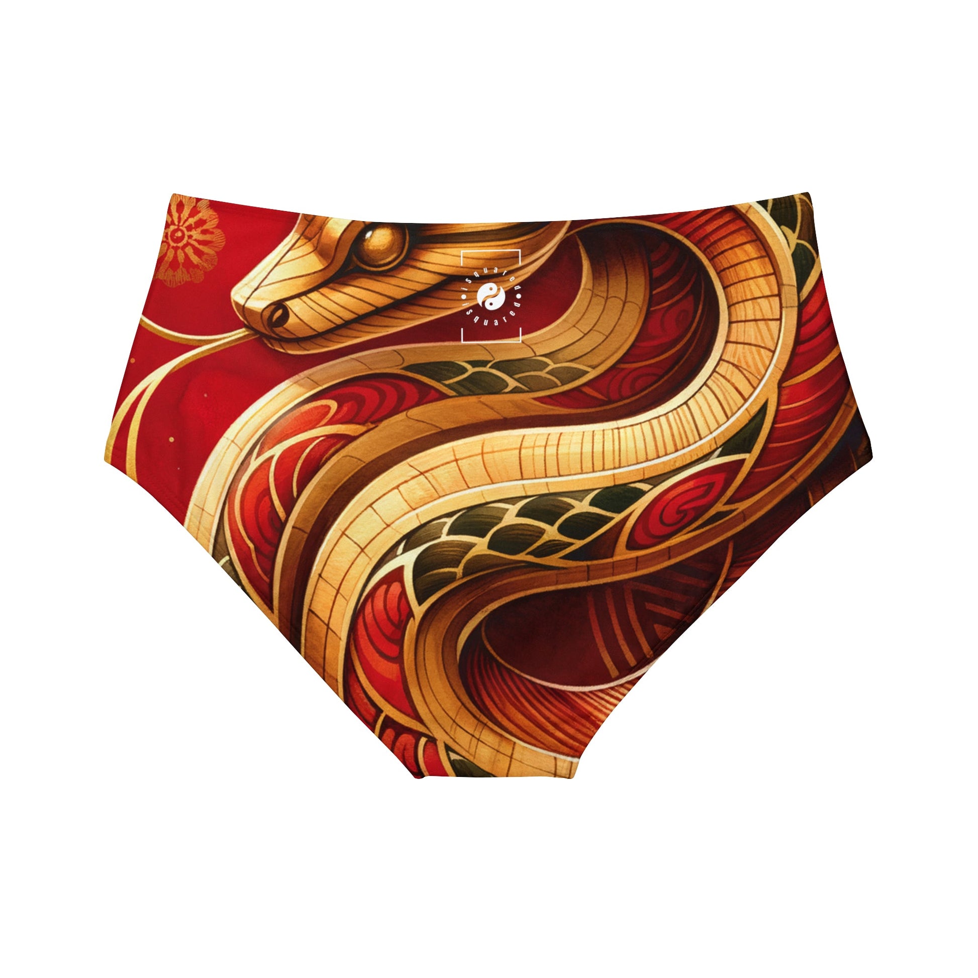 "Crimson Serenity: The Golden Snake" - High Waisted Bikini Bottom - iSquaredYoga