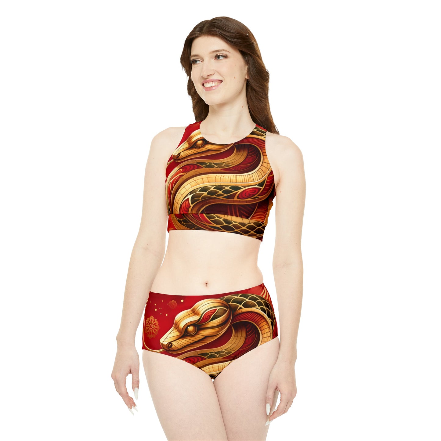 "Crimson Serenity: The Golden Snake" - Hot Yoga Bikini Set - iSquaredYoga