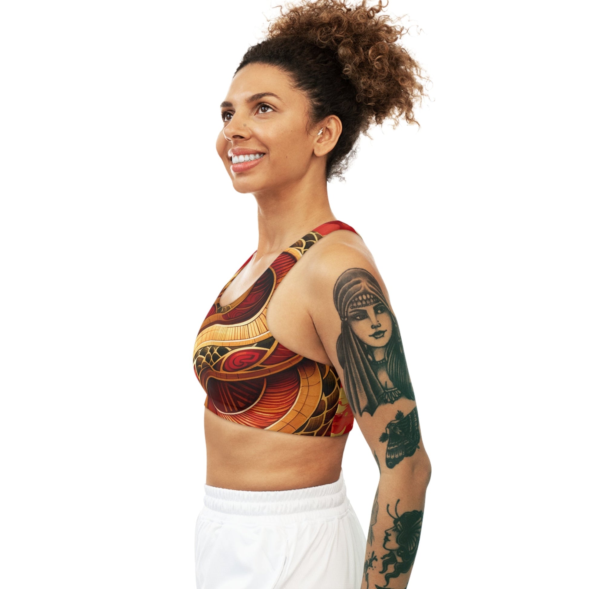 "Crimson Serenity: The Golden Snake" - Seamless Sports Bra - iSquaredYoga