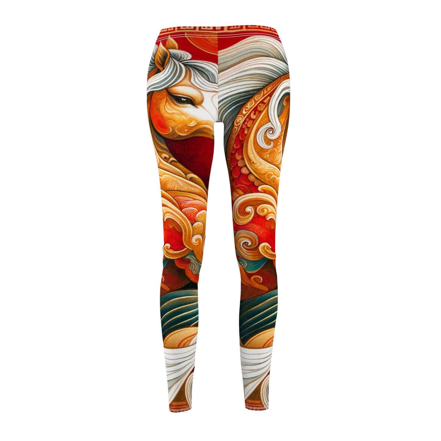 "Gold Gallop on Vermilion Vista: A Lunar New Year’s Ode" - Casual Leggings - iSquaredYoga