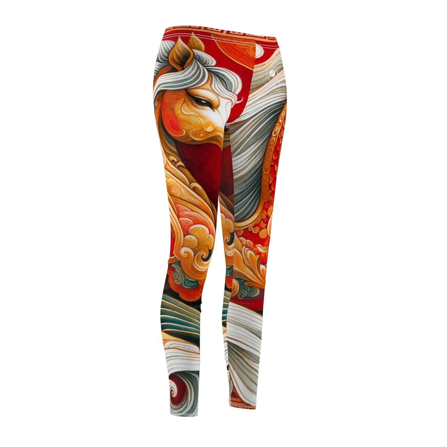 "Gold Gallop on Vermilion Vista: A Lunar New Year’s Ode" - Casual Leggings - iSquaredYoga