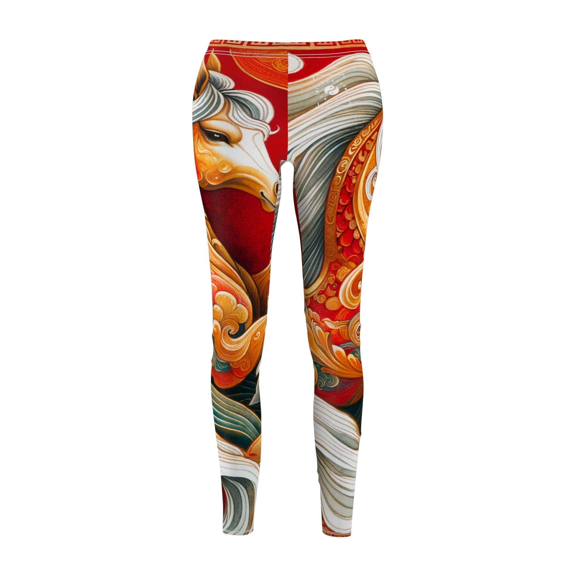 "Gold Gallop on Vermilion Vista: A Lunar New Year’s Ode" - Casual Leggings - iSquaredYoga