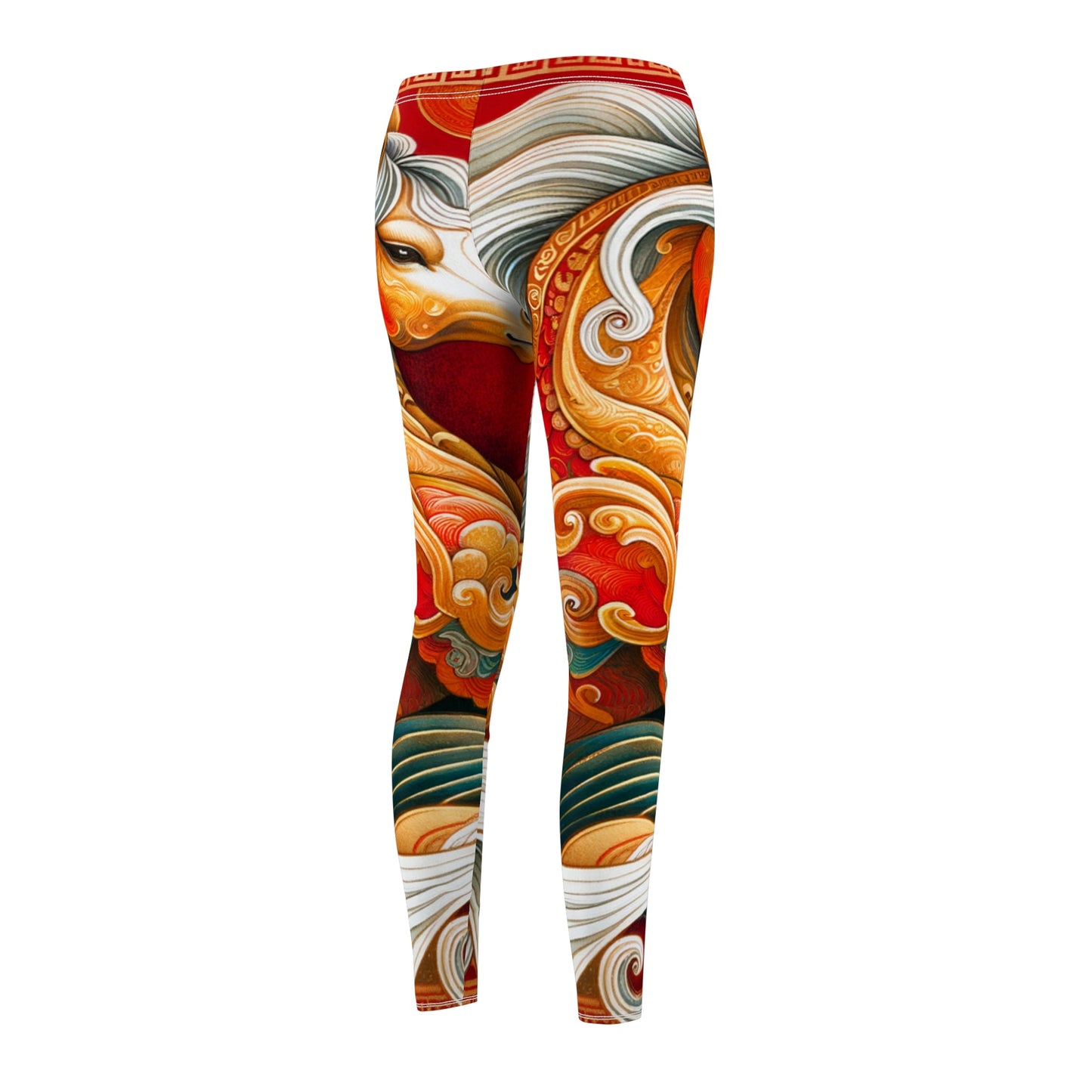 "Gold Gallop on Vermilion Vista: A Lunar New Year’s Ode" - Casual Leggings - iSquaredYoga